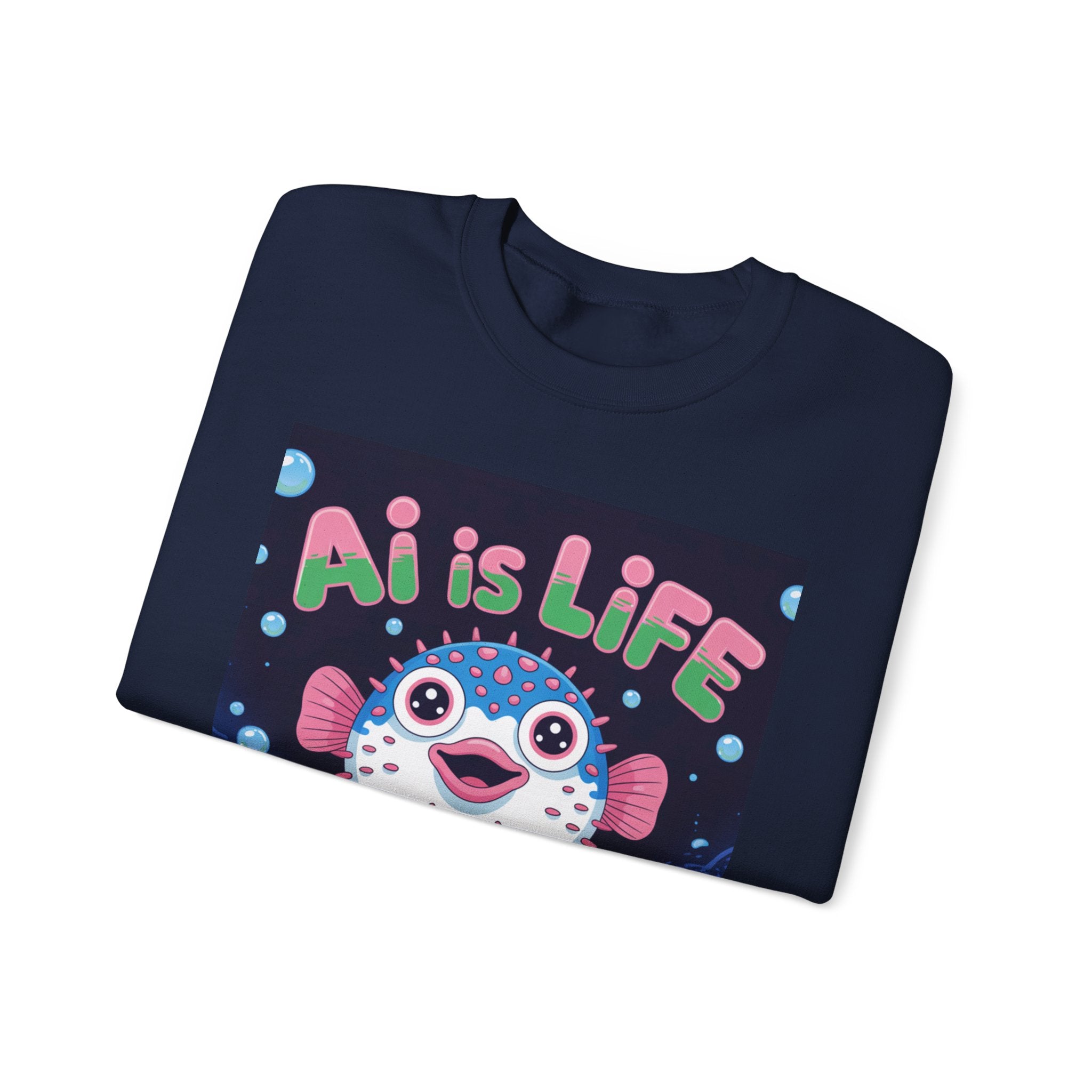 AI is LIFE “Happy Blowfish Energy” of Unisex Heavy Blend™ Crewneck Sweatshirt