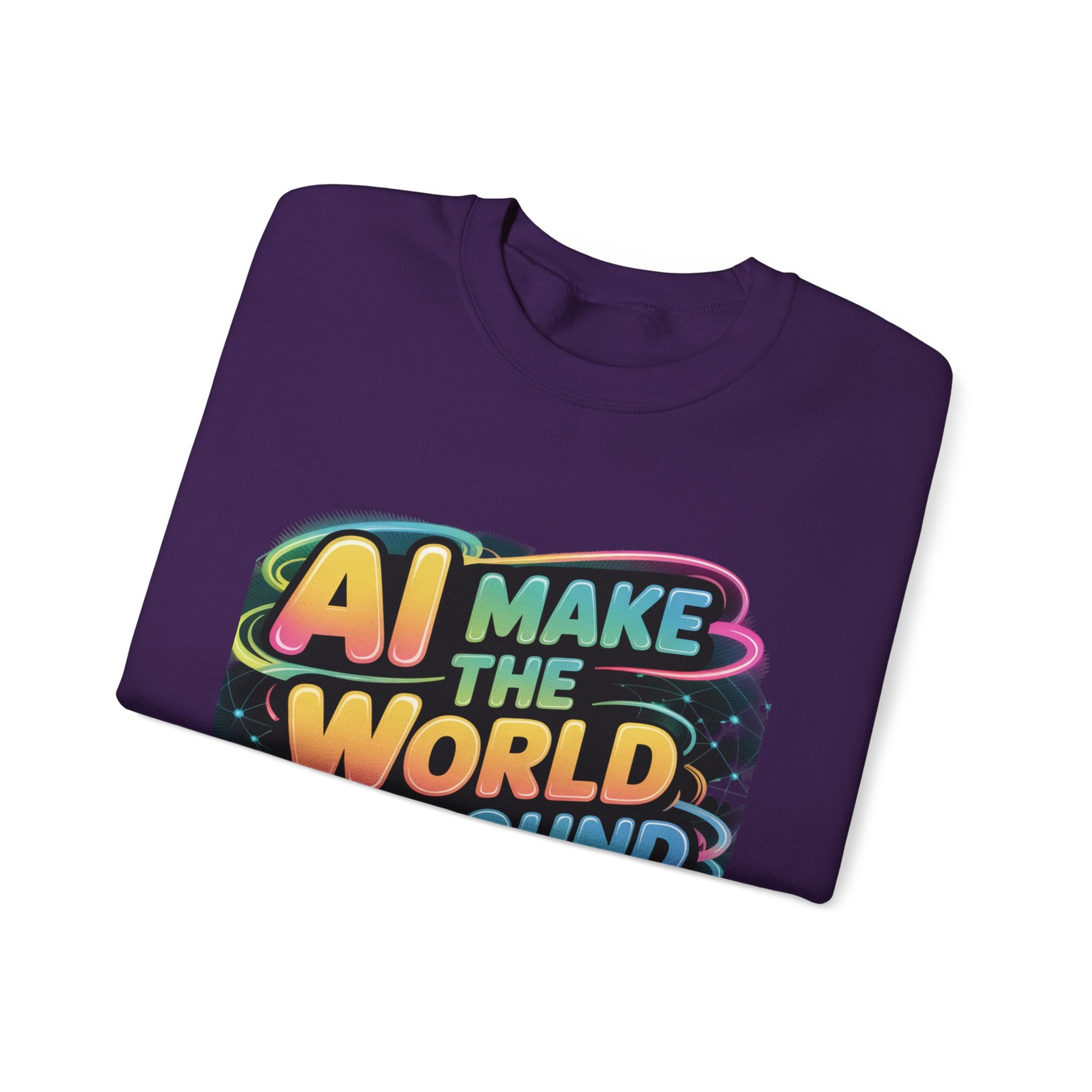 AI MAKE THE WORLD GO ROUND  "Techno Orbit"  Heavy Blend™ Crewneck Sweatshirt