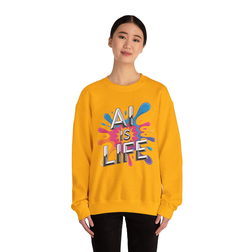 AI is Life "CHROME SPLATTER" Unisex Color Splash Graphic Crewneck Sweatshirt