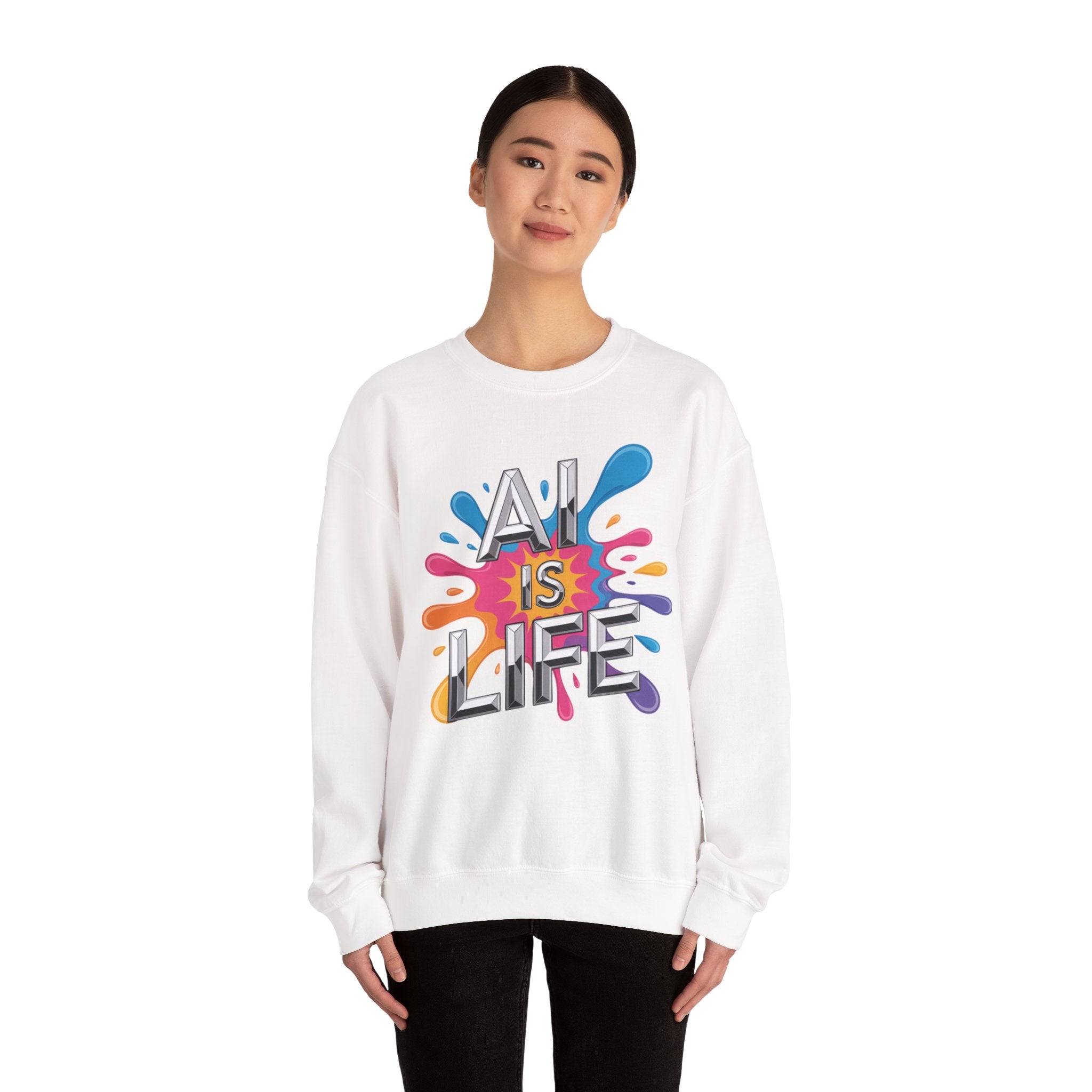 AI is Life "CHROME SPLATTER" Unisex Color Splash Graphic Crewneck Sweatshirt