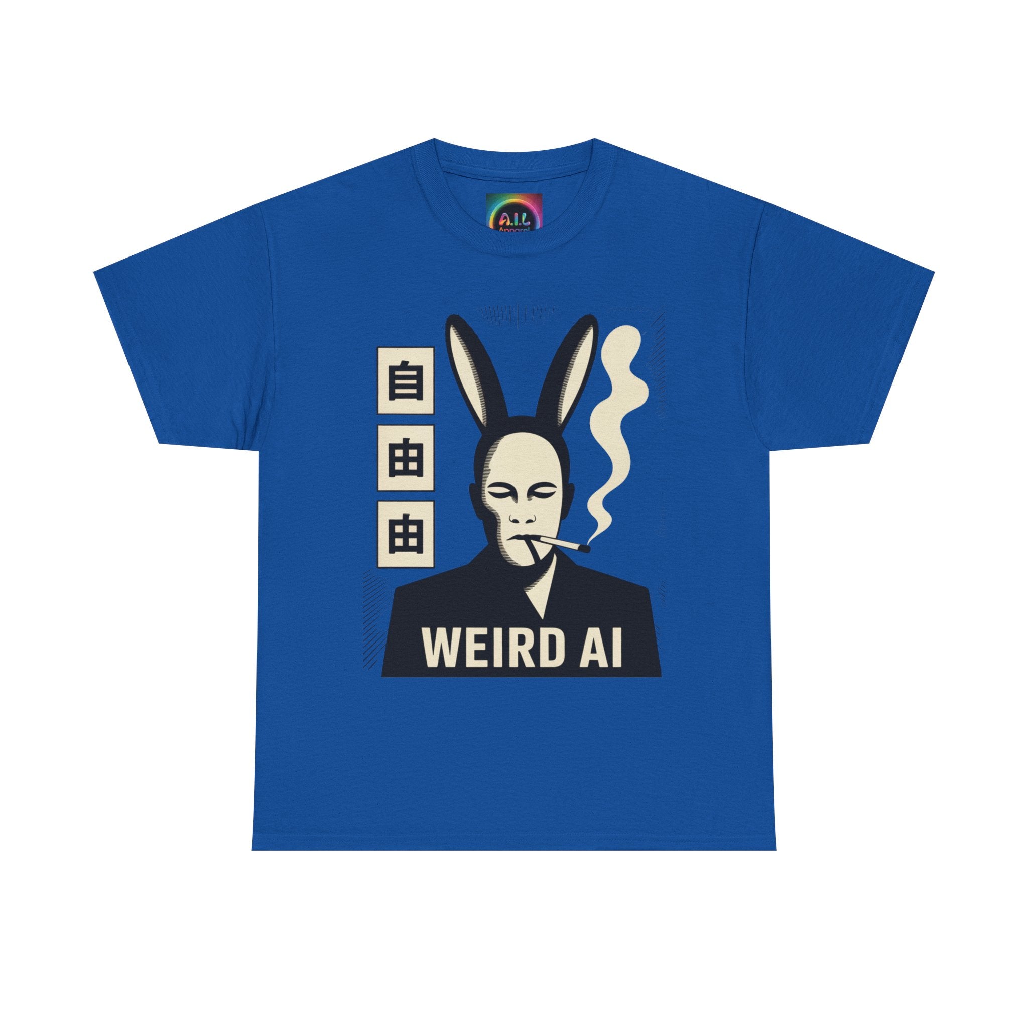 Weird AI Tee "CYBER RABBIT NOIR" Retro Bunny-Masked AI Graphic T-Shirt