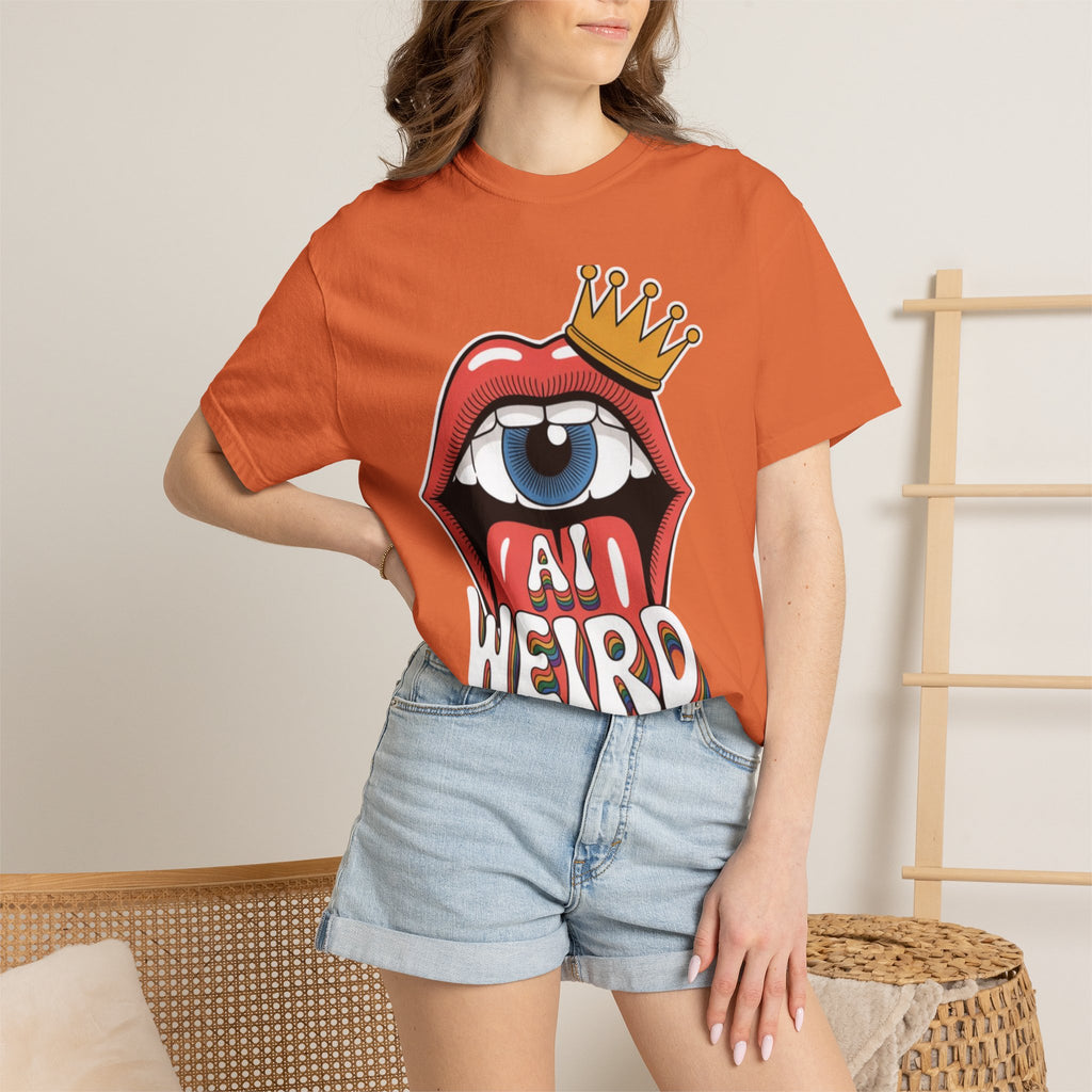 AI Weird Graphic T-Shirt — Crown Quirky Eye & "RETRO CROWNED MOUTH"