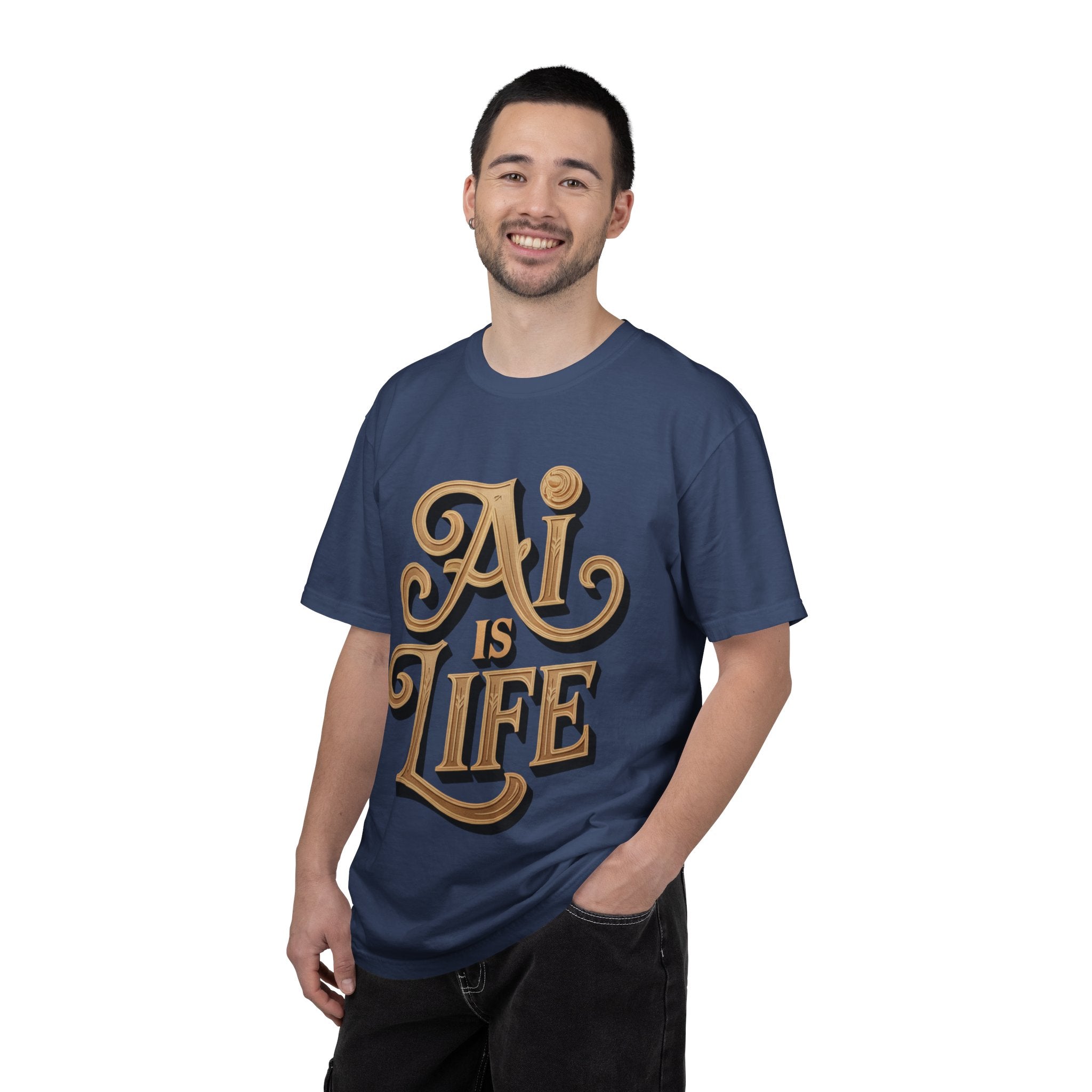 AI IS LIFE  " Golden Neuralwave "  Unisex Garment-Dyed T-shirt