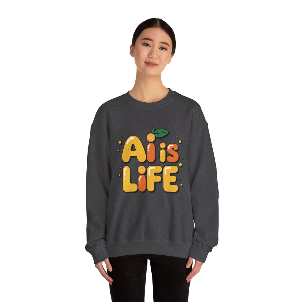 AI is LIFE  "Orange Overclock" Unisex Heavy Blend™ Crewneck Sweatshirt