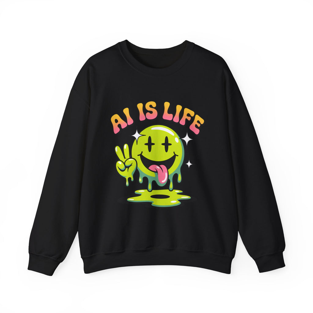 AI IS LIFE  " Happy Glitch "  Unisex Heavy Blend™ Crewneck Sweatshirt