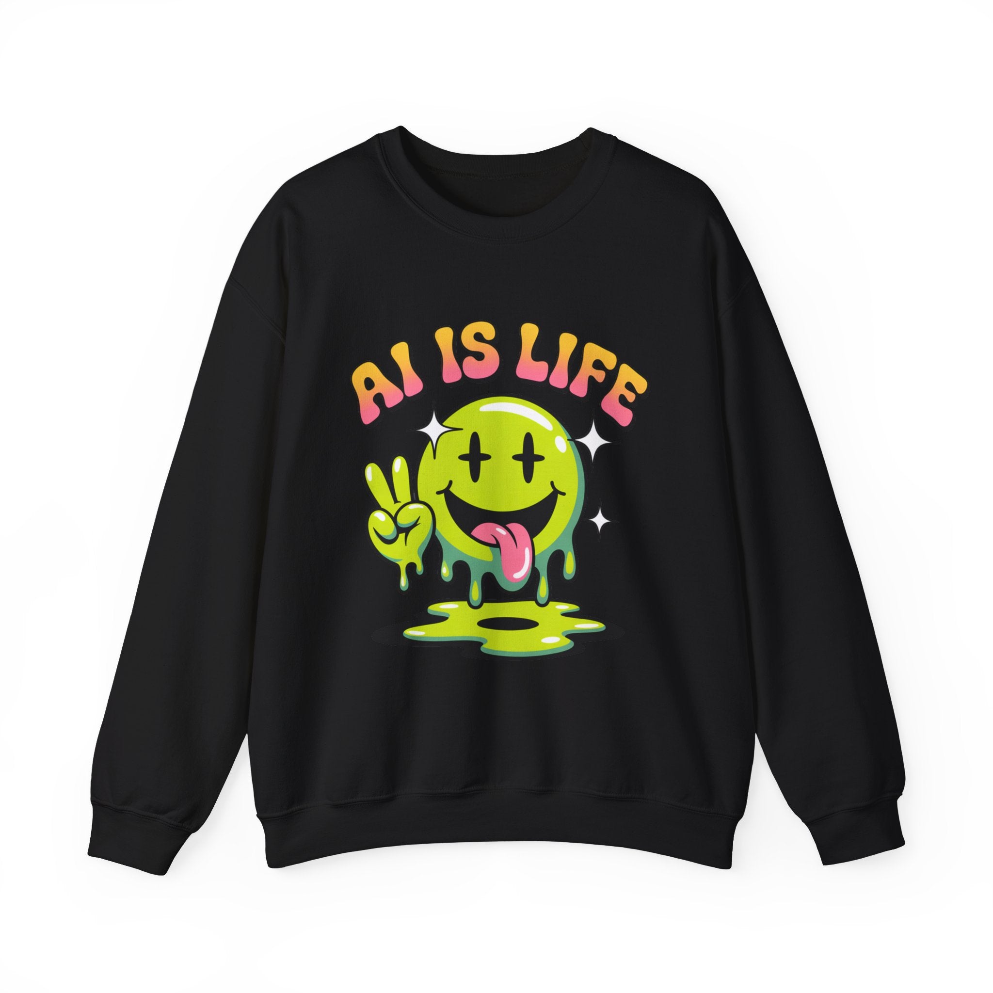 AI IS LIFE  " Happy Glitch "  Unisex Heavy Blend™ Crewneck Sweatshirt