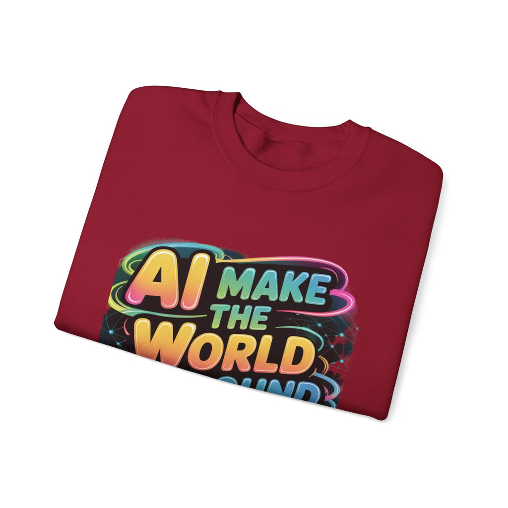 AI MAKE THE WORLD GO ROUND  "Techno Orbit"  Heavy Blend™ Crewneck Sweatshirt