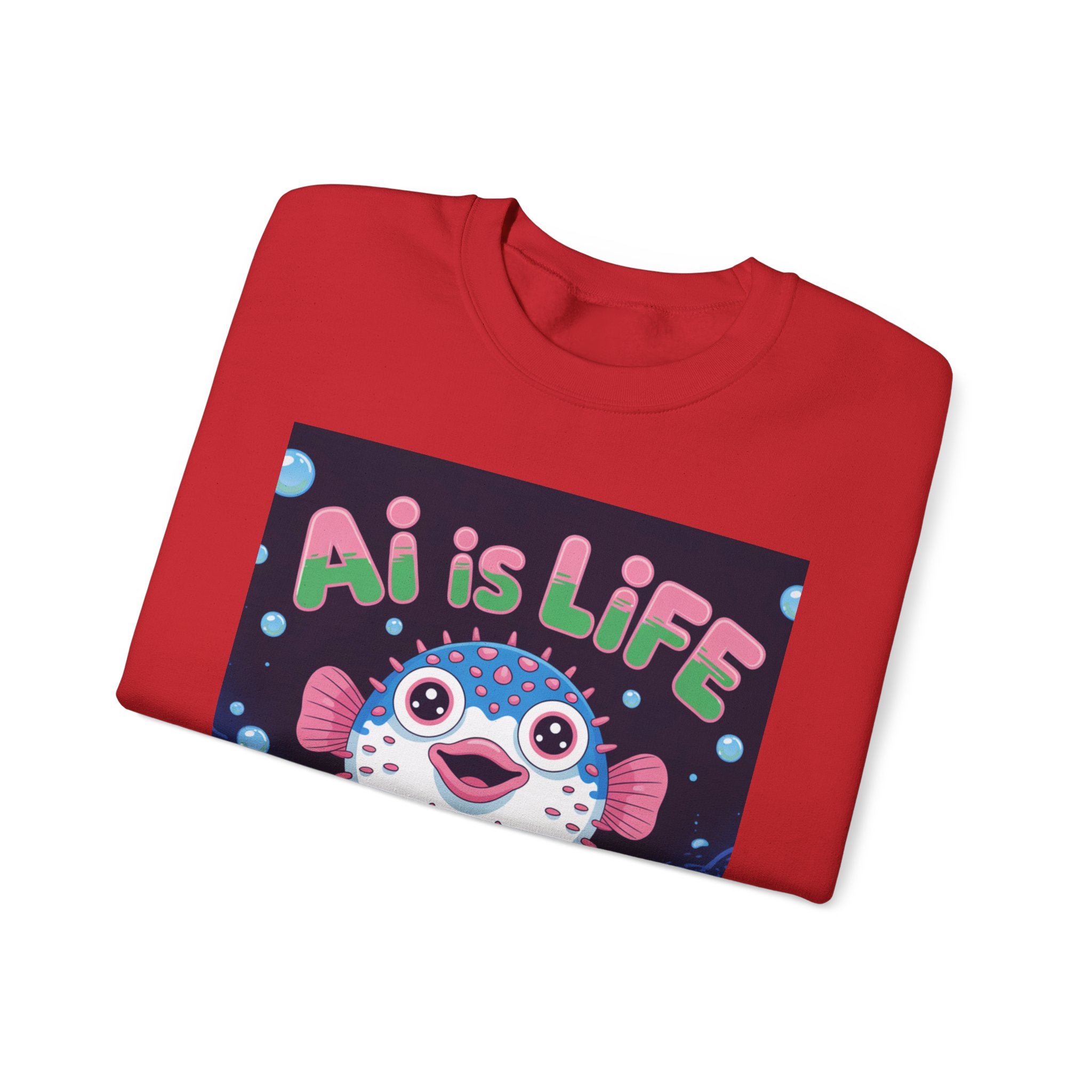 AI is LIFE “Happy Blowfish Energy” of Unisex Heavy Blend™ Crewneck Sweatshirt
