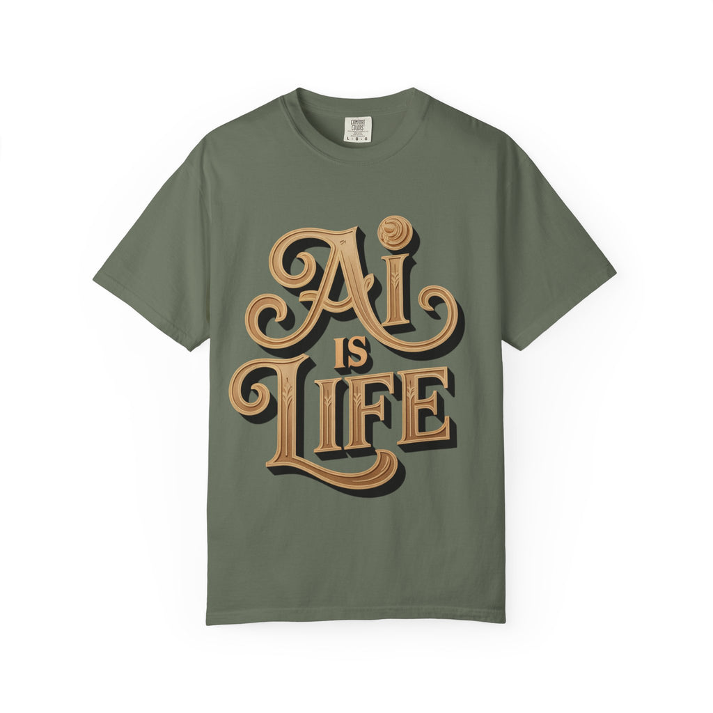AI IS LIFE  " Golden Neuralwave "  Unisex Garment-Dyed T-shirt