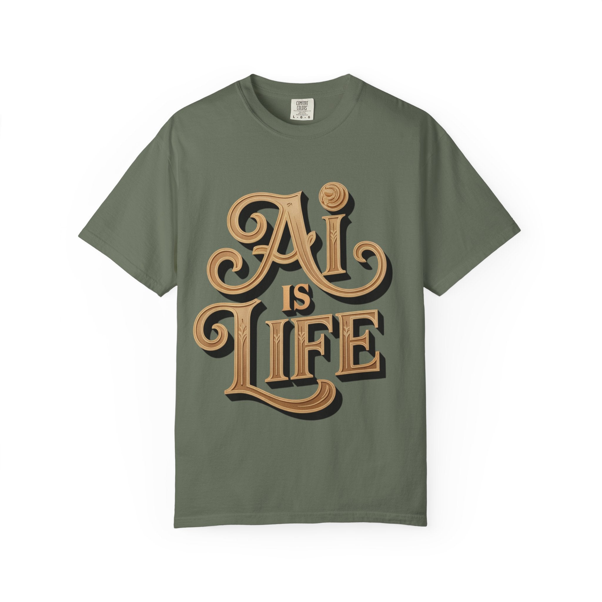 AI IS LIFE  " Golden Neuralwave "  Unisex Garment-Dyed T-shirt