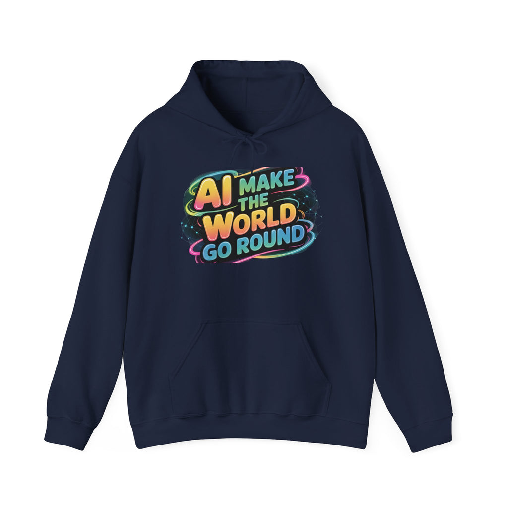 AI MAKE THE WORLD GO ROUND  "Techno Orbit" Unisex Heavy Blend™ Hooded Sweatshirt