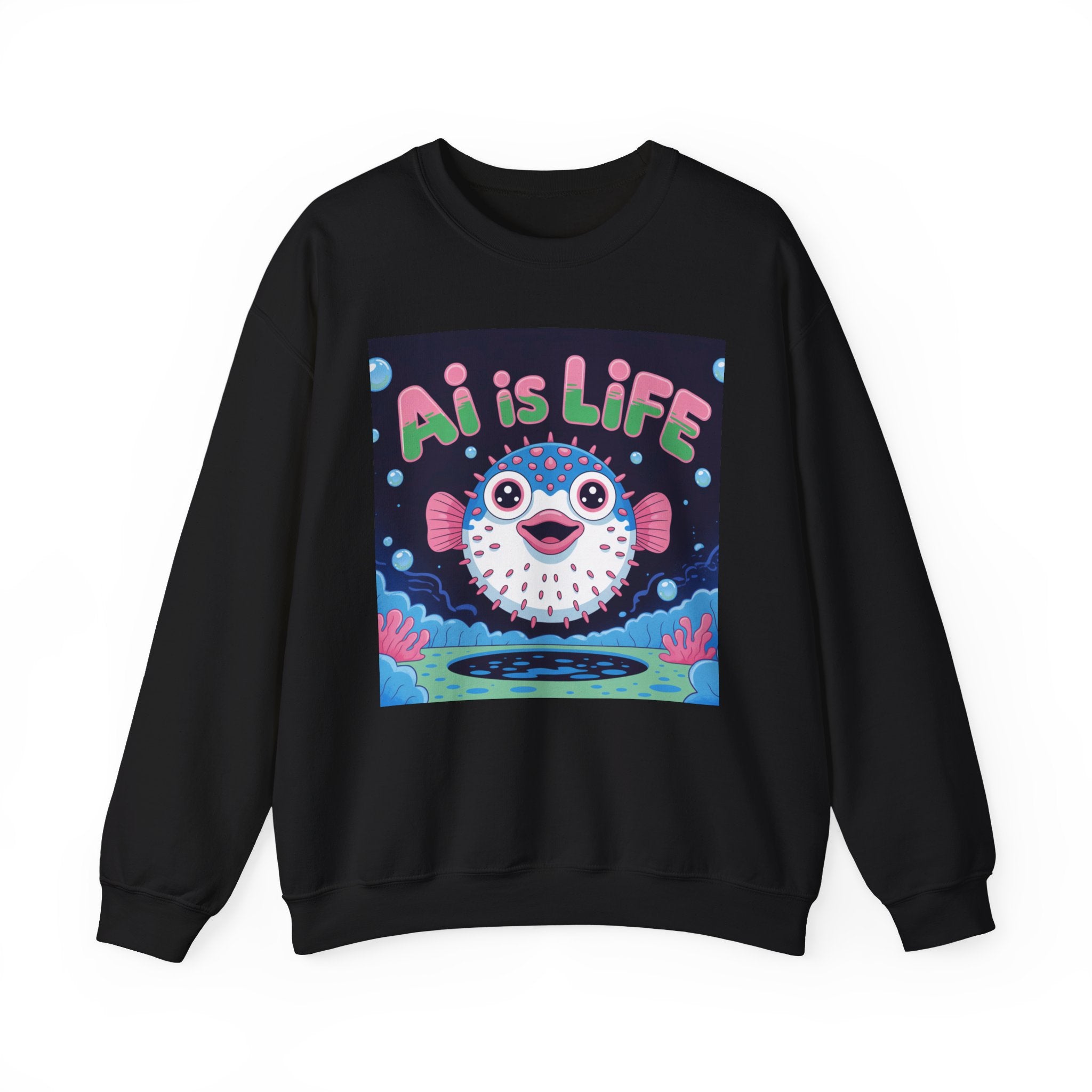 AI is LIFE “Happy Blowfish Energy” of Unisex Heavy Blend™ Crewneck Sweatshirt