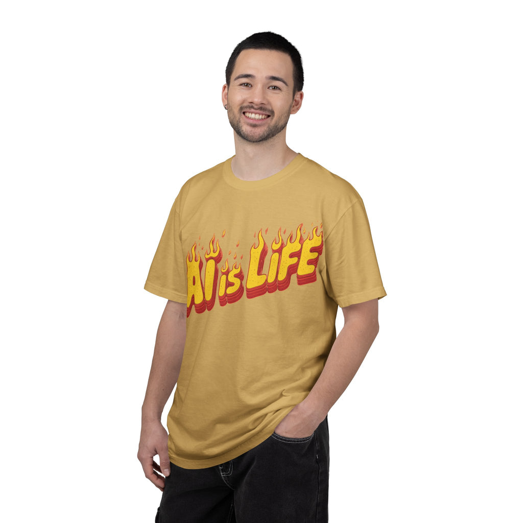 AI is LIFE “FLAME CODE” Unisex Garment-Dyed T-Shirt, Casual Wear,