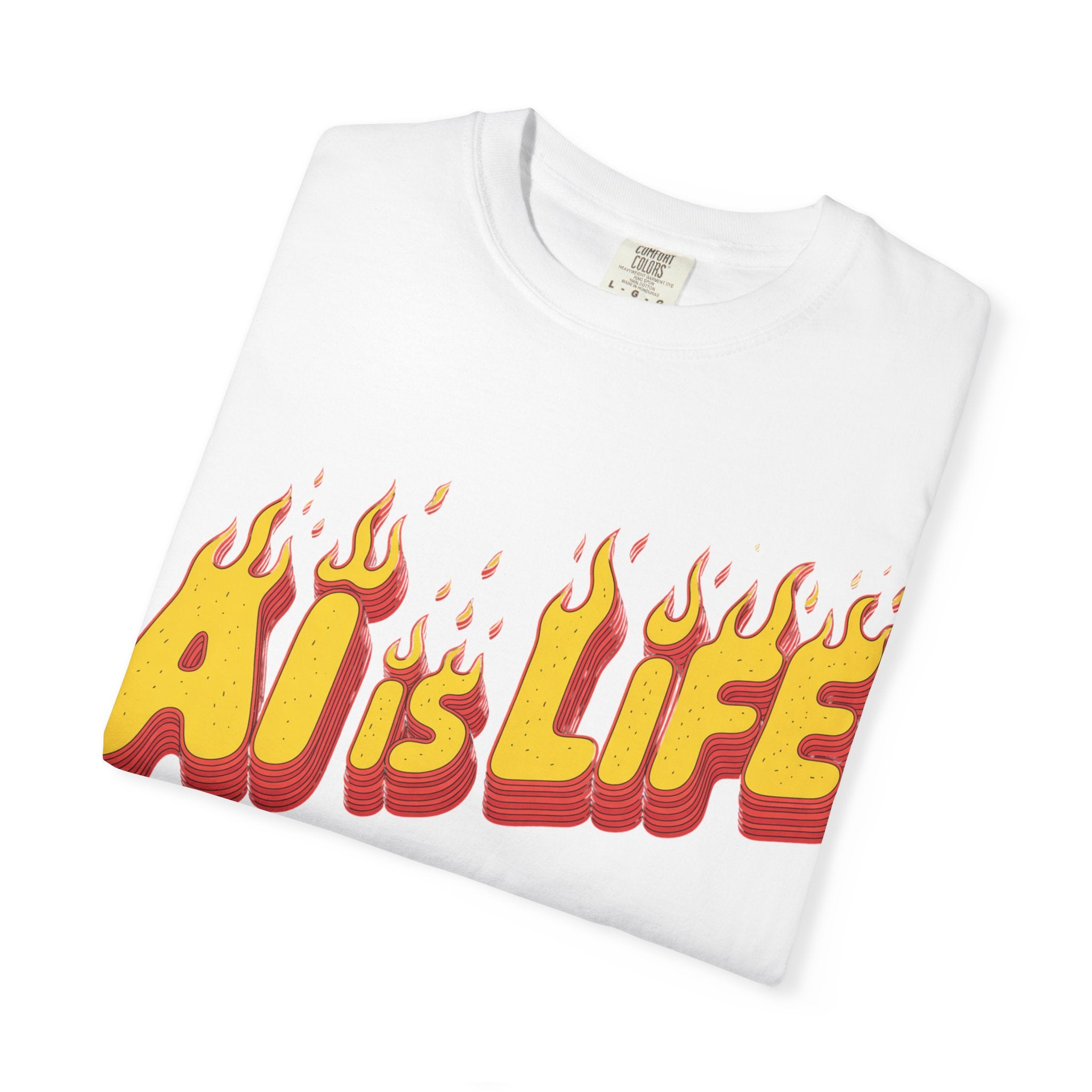 AI is LIFE “FLAME CODE” Unisex Garment-Dyed T-Shirt, Casual Wear,