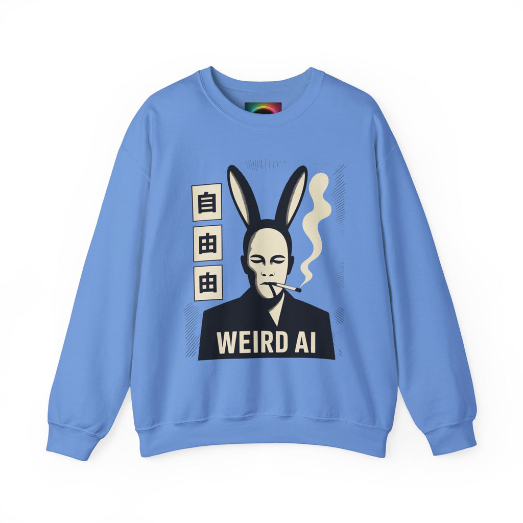 Weird AI Tee "CYBER RABBIT NOIR" Retro Bunny-Masked AI Graphic Crewneck Sweatshirt