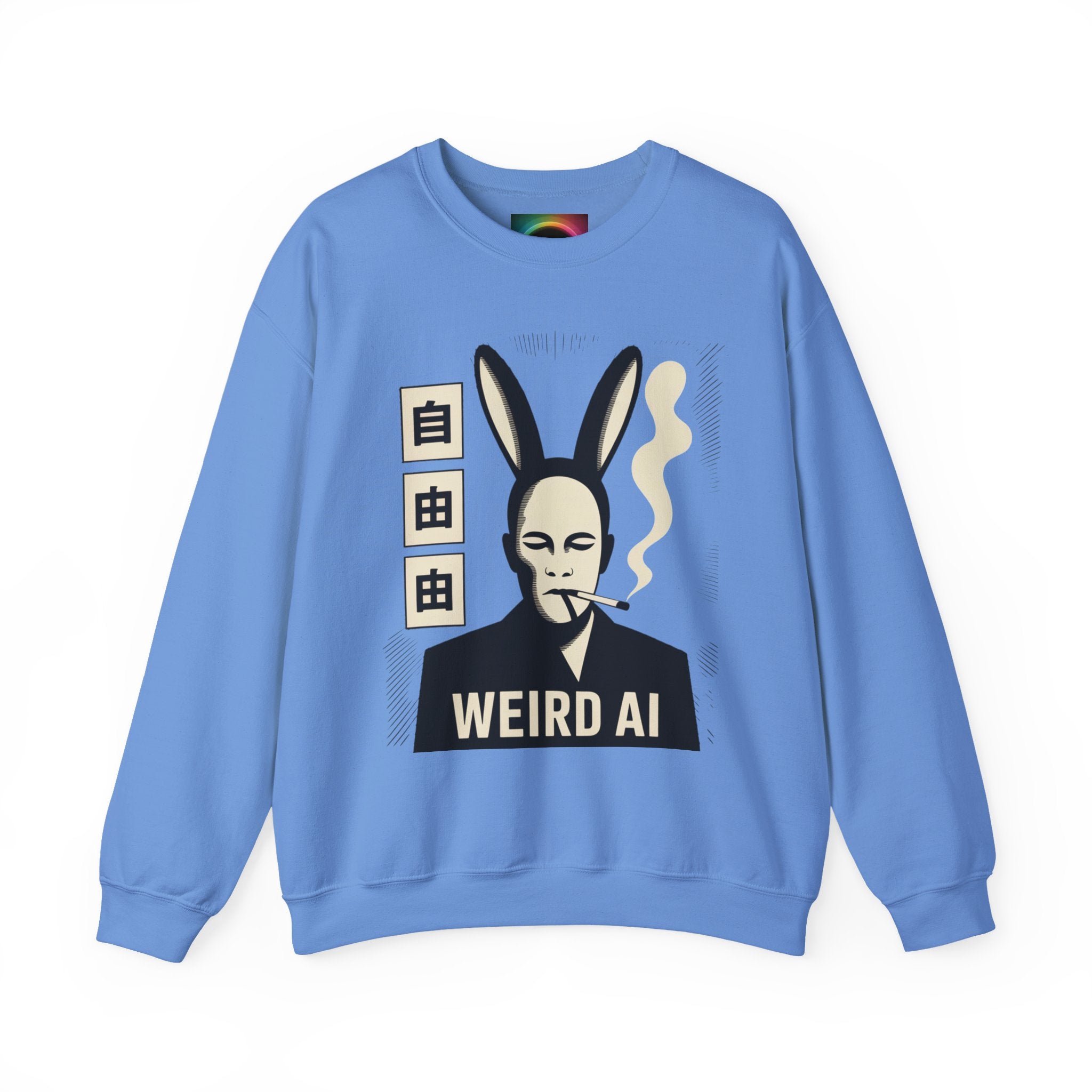 Weird AI Tee "CYBER RABBIT NOIR" Retro Bunny-Masked AI Graphic Crewneck Sweatshirt