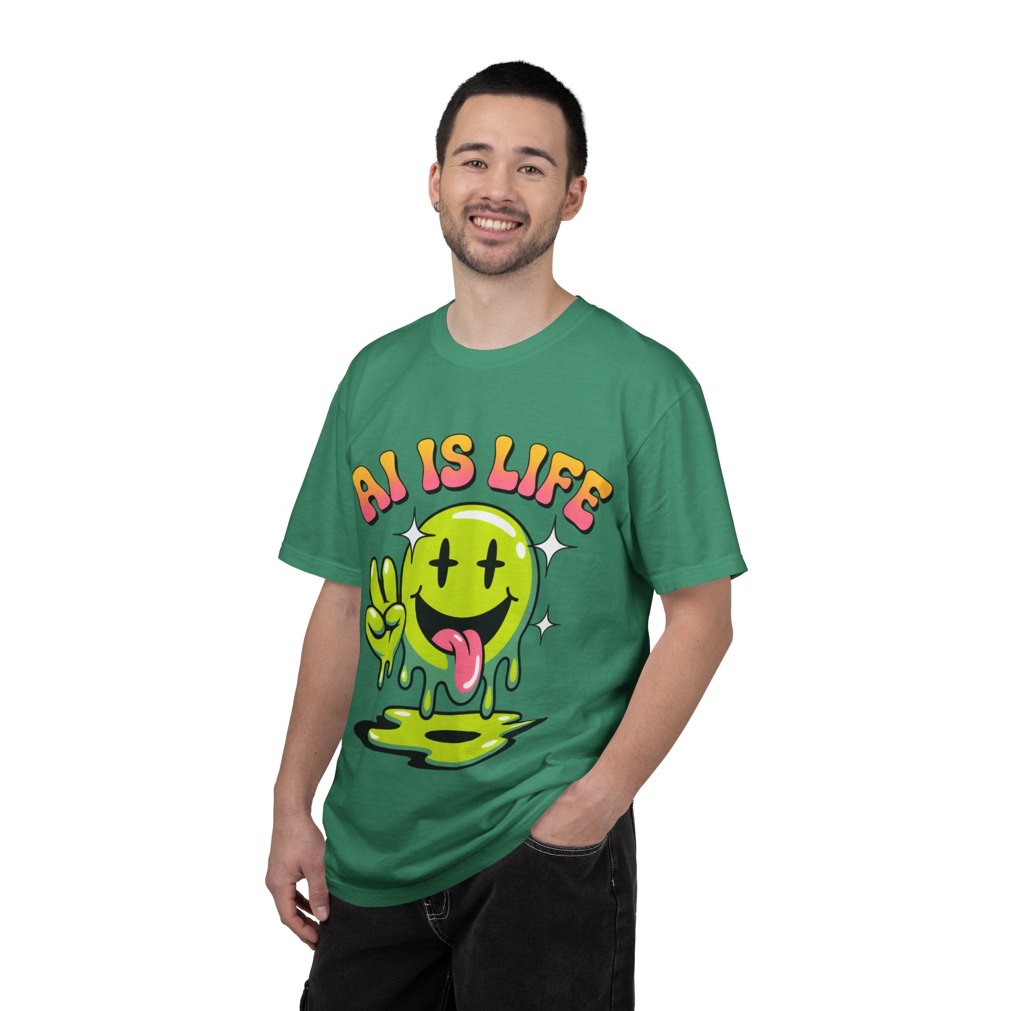 AI IS LIFE "Happy Glitch" Unisex Garment-Dyed T-shirt