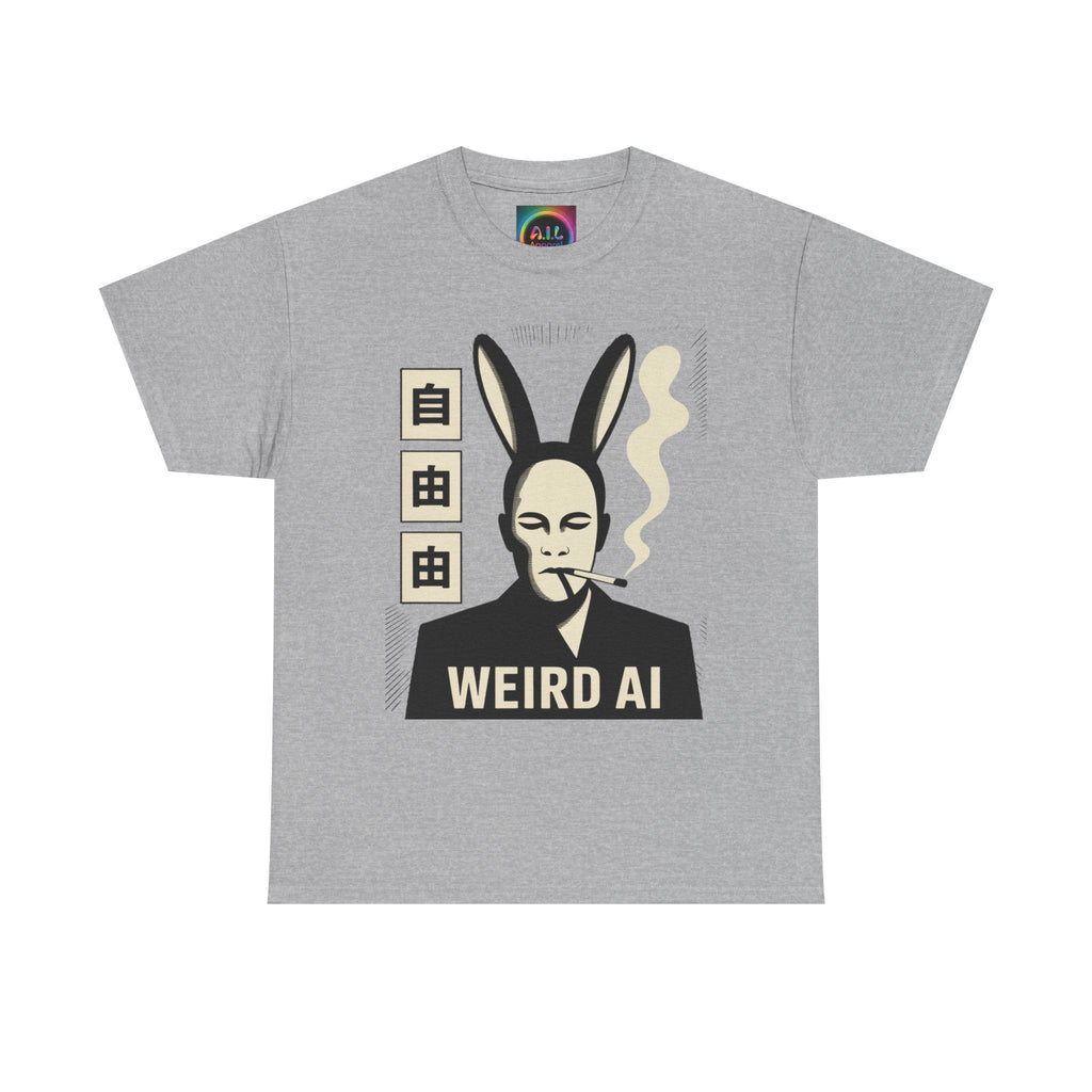 Weird AI Tee "CYBER RABBIT NOIR" Retro Bunny-Masked AI Graphic T-Shirt