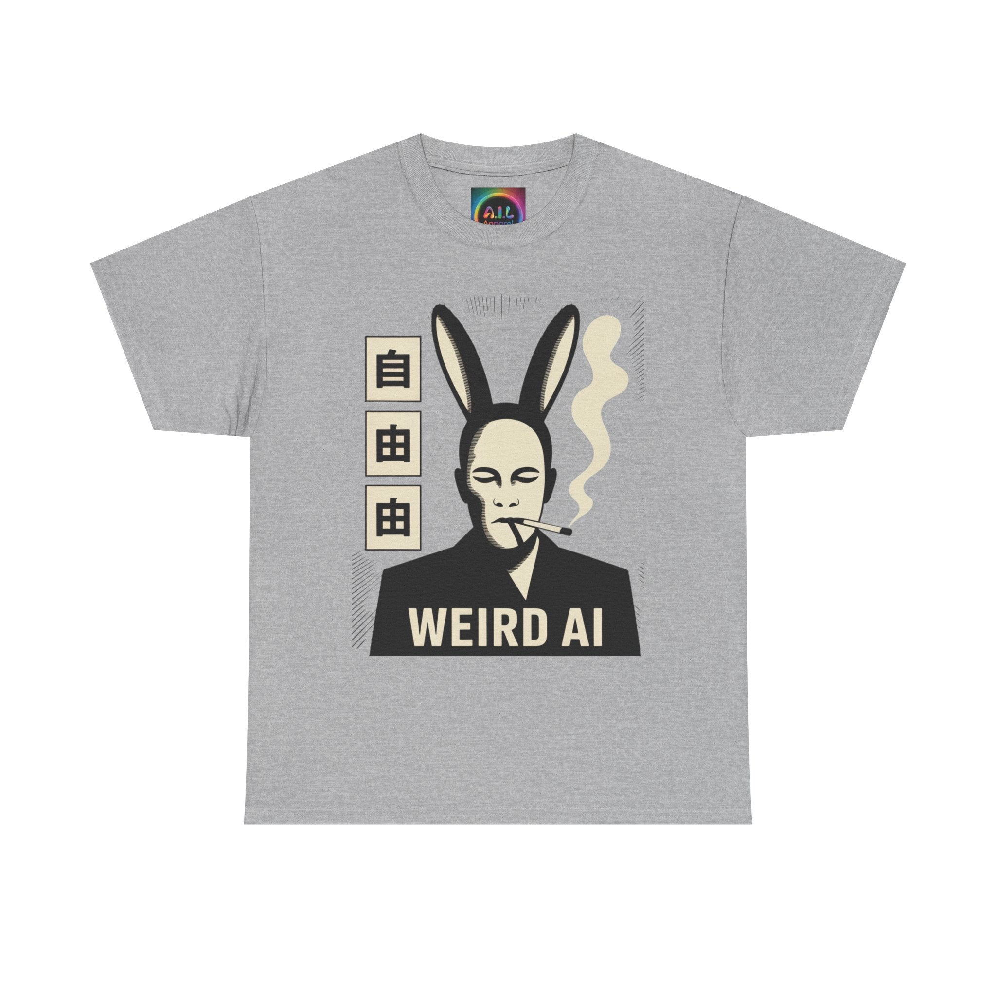Weird AI Tee "CYBER RABBIT NOIR" Retro Bunny-Masked AI Graphic T-Shirt