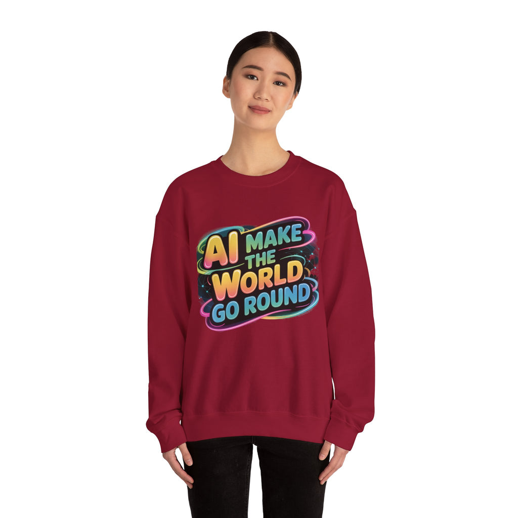 AI MAKE THE WORLD GO ROUND  "Techno Orbit"  Heavy Blend™ Crewneck Sweatshirt
