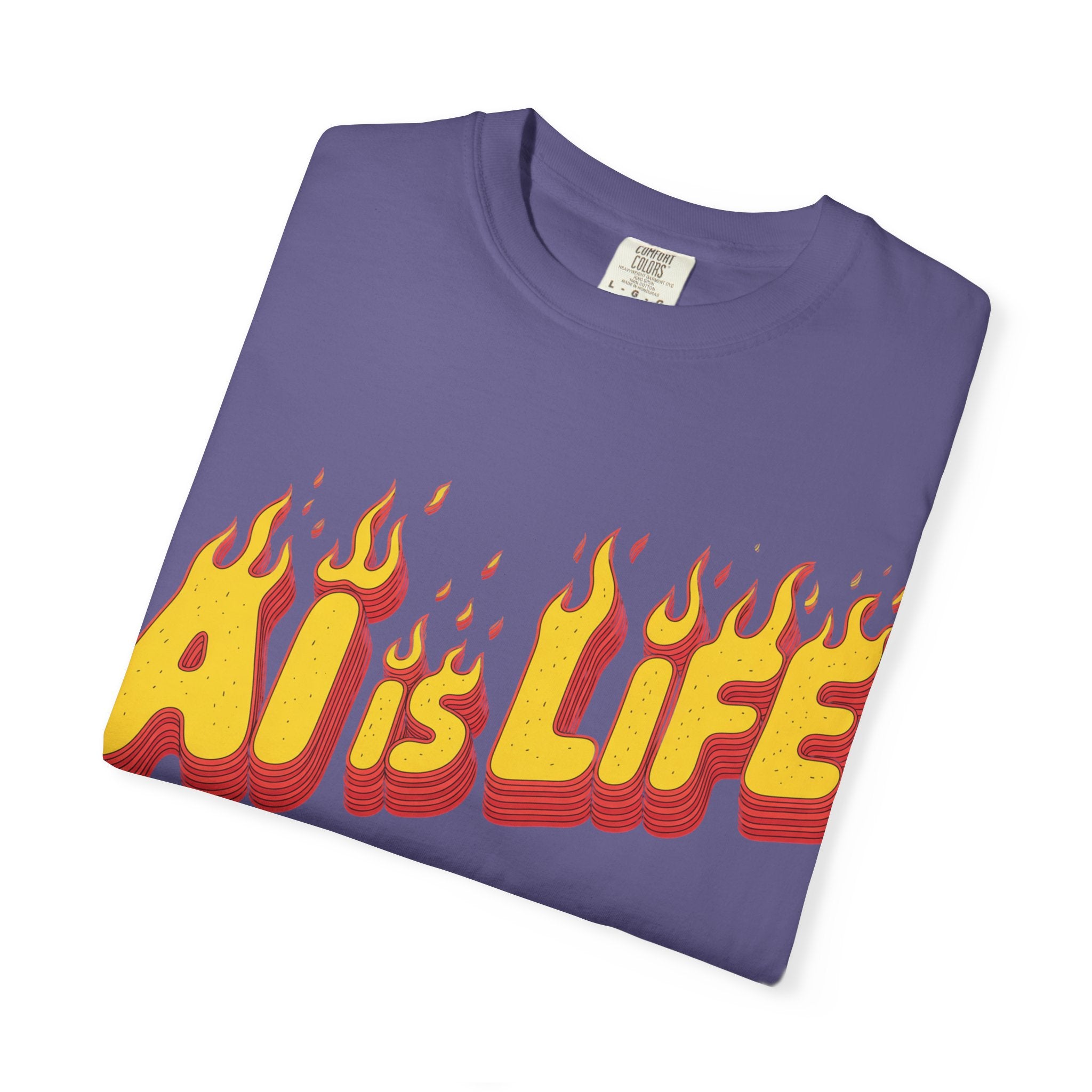 AI is LIFE “FLAME CODE” Unisex Garment-Dyed T-Shirt, Casual Wear,