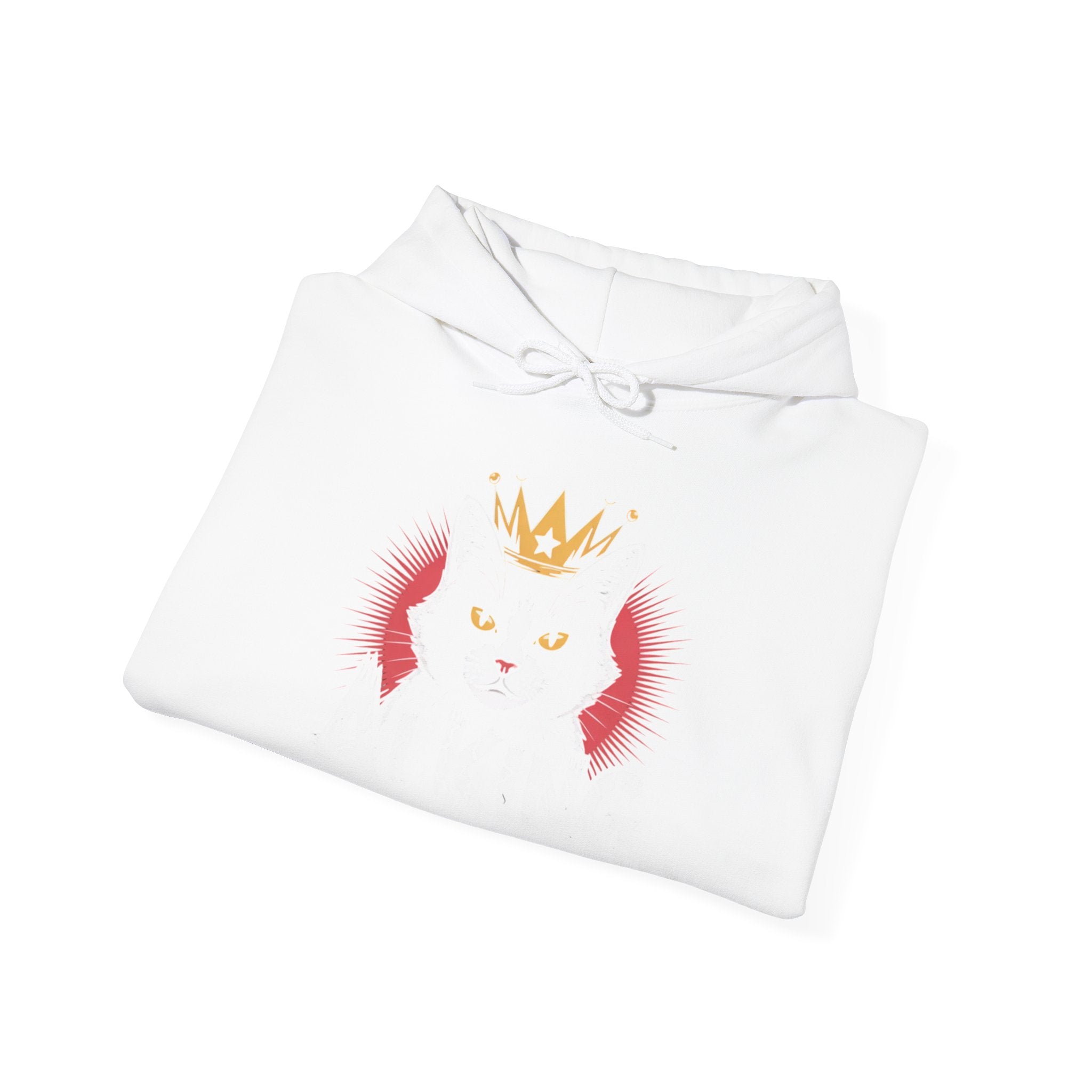 AI King Hoodie ""Glitch Monarch"" Cute Crowned Cat Graphic Pullover