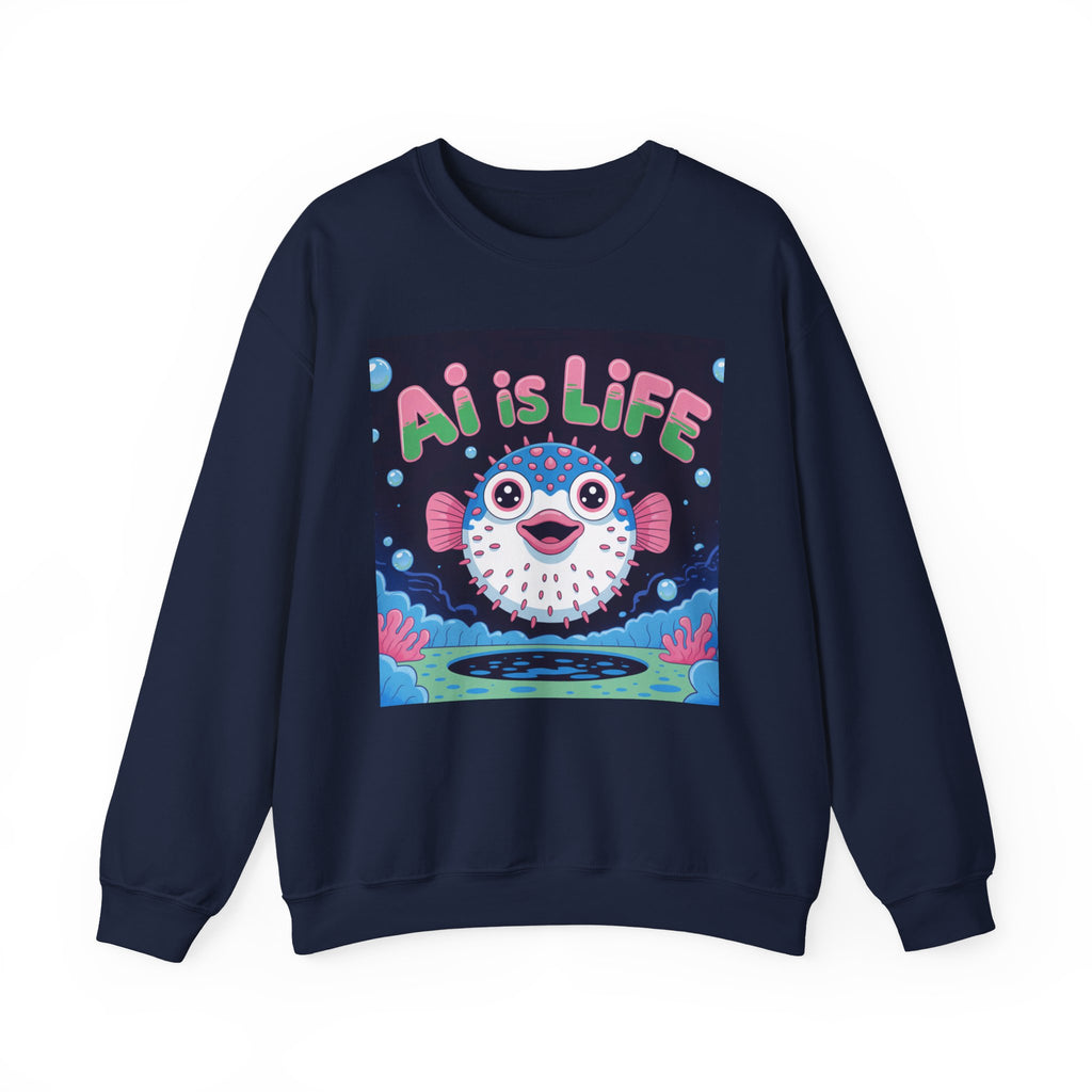 AI is LIFE “Happy Blowfish Energy” of Unisex Heavy Blend™ Crewneck Sweatshirt