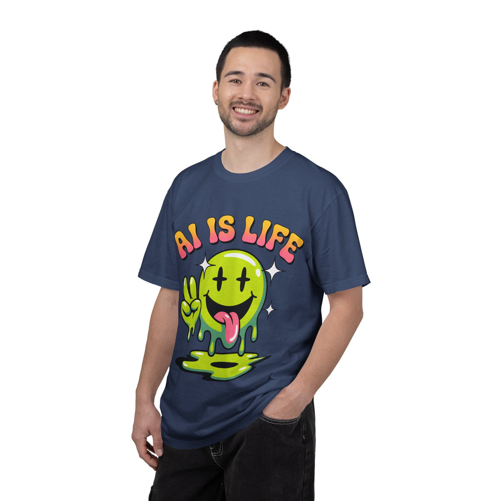 AI IS LIFE "Happy Glitch" Unisex Garment-Dyed T-shirt