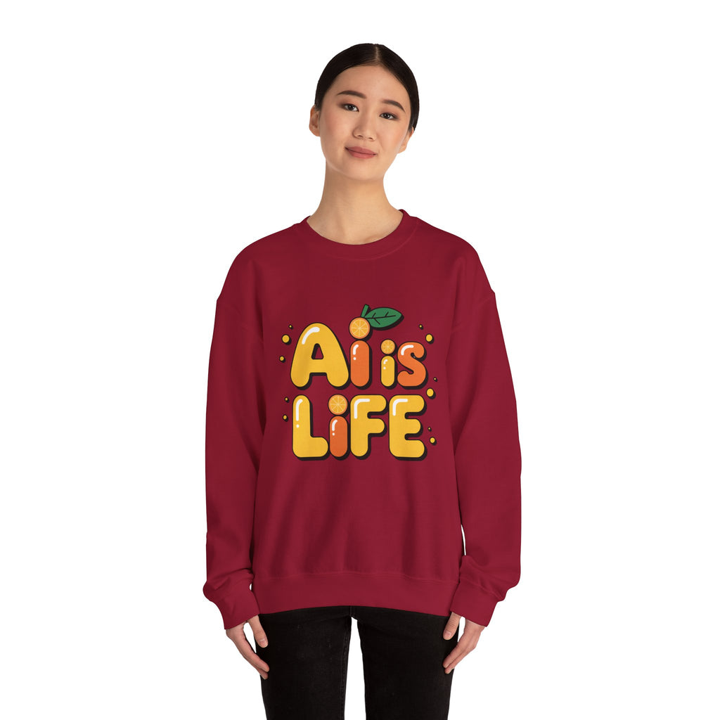 AI is LIFE  "Orange Overclock" Unisex Heavy Blend™ Crewneck Sweatshirt