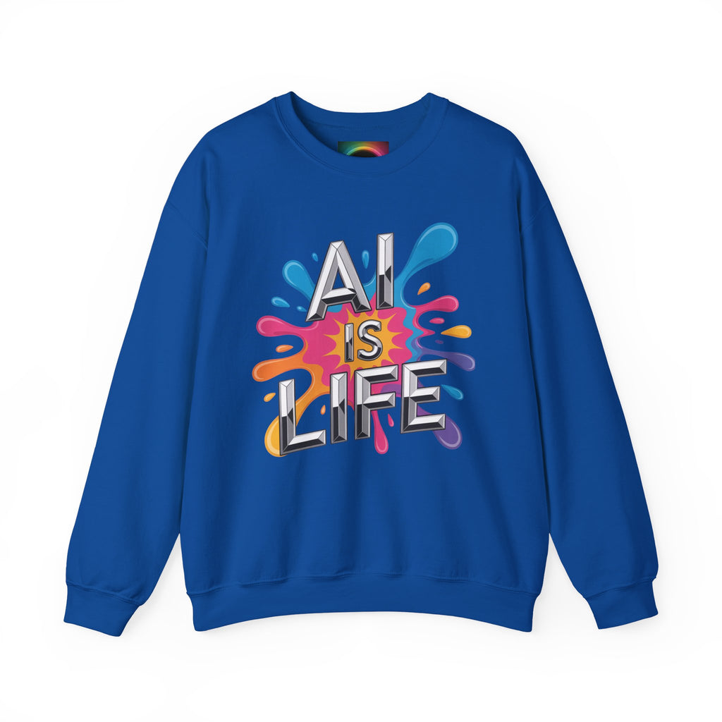 AI is Life "CHROME SPLATTER" Unisex Color Splash Graphic Crewneck Sweatshirt
