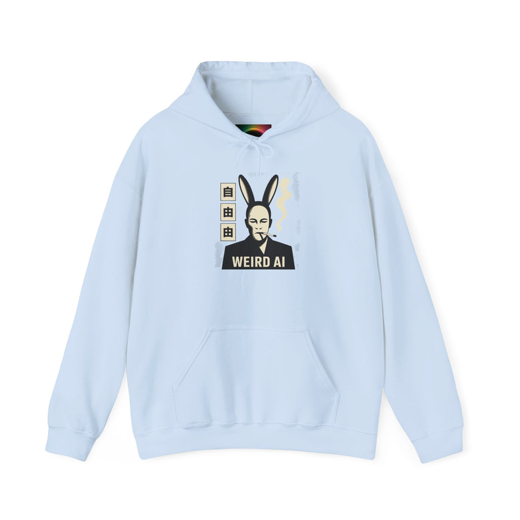 Weird AI Tee "CYBER RABBIT NOIR" Retro Bunny-Masked AI Graphic Hoodie
