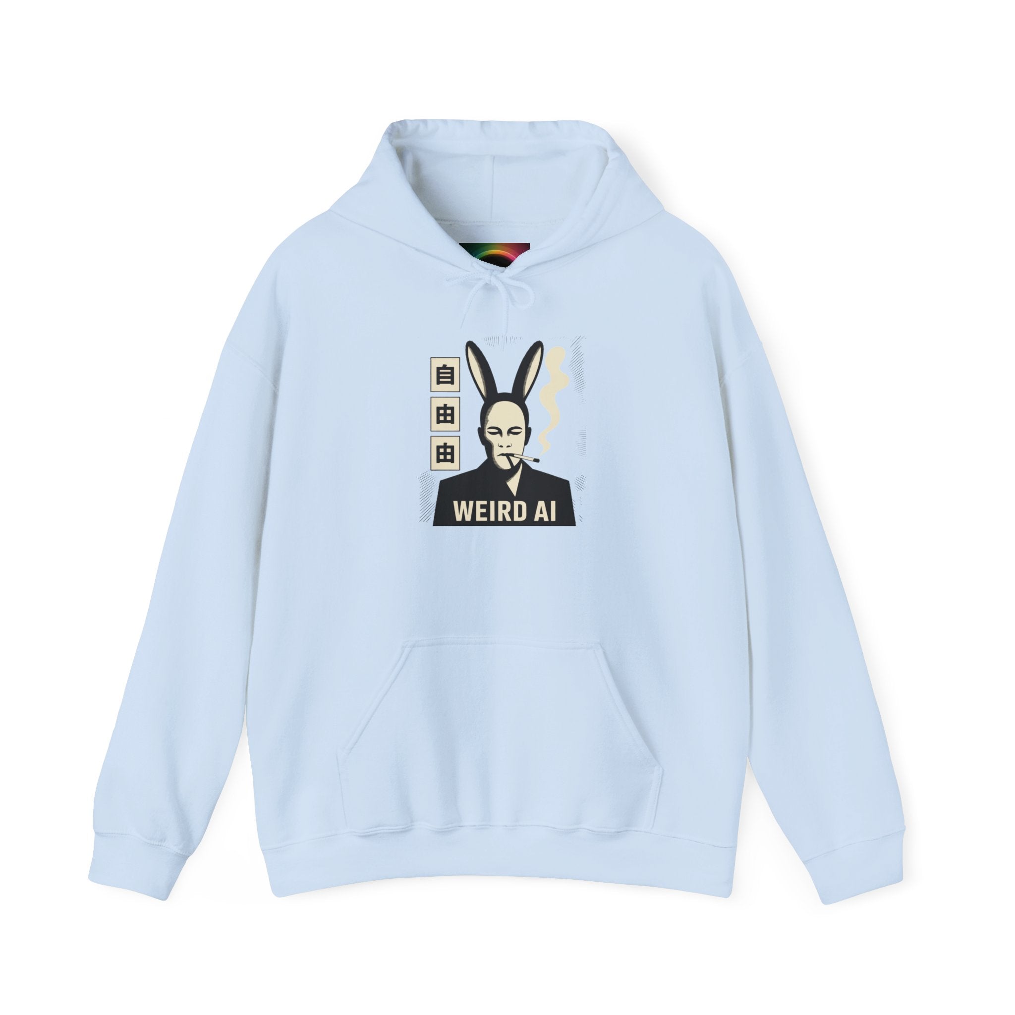 Weird AI Tee "CYBER RABBIT NOIR" Retro Bunny-Masked AI Graphic Hoodie