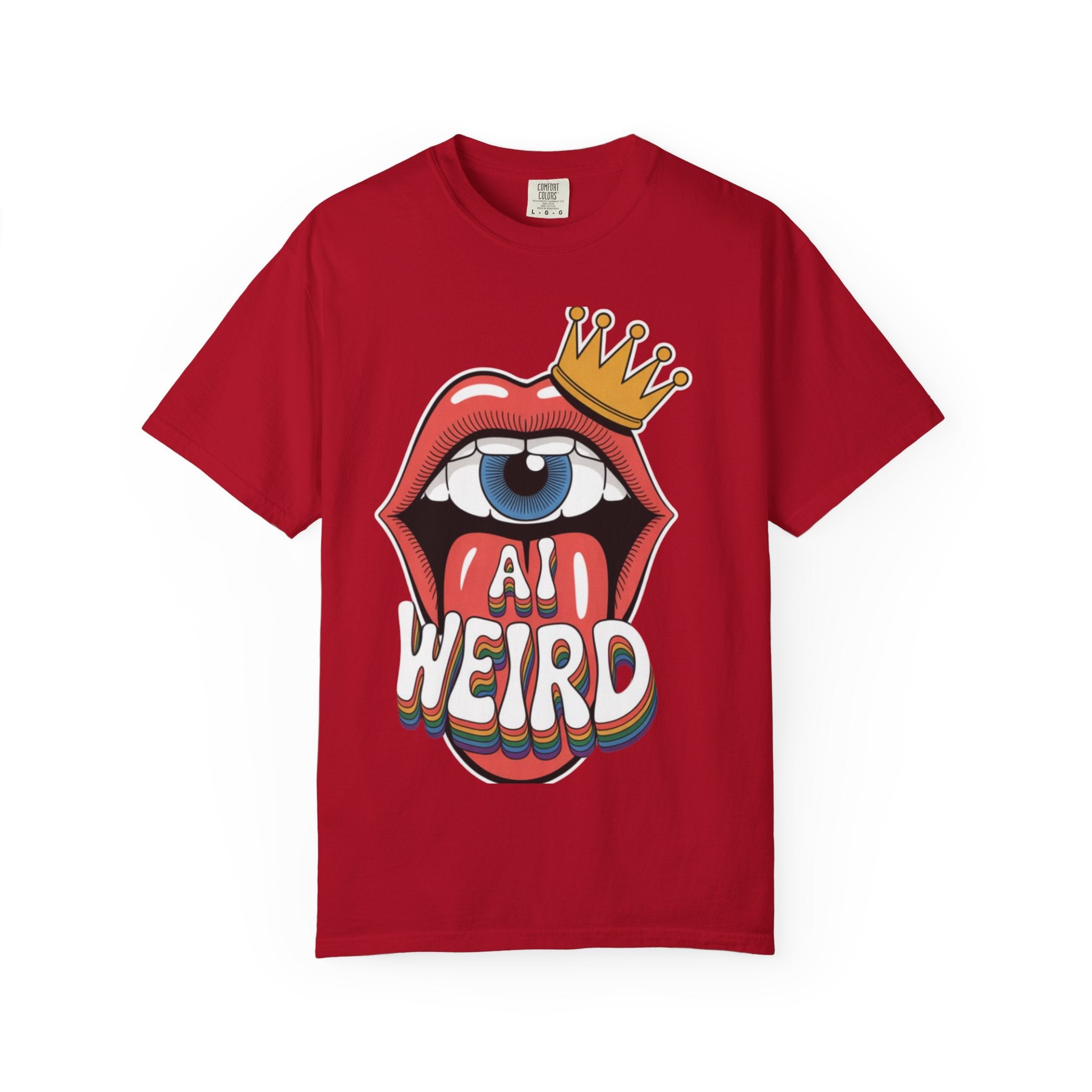 AI Weird Graphic T-Shirt — Crown Quirky Eye & "RETRO CROWNED MOUTH"