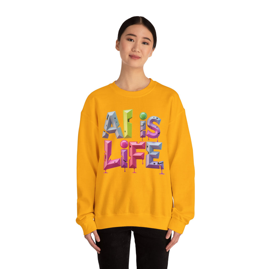 AI is LIFE "GRAFFITI DIMENSION" Colorful 3D Typography Crewneck Sweatshirt