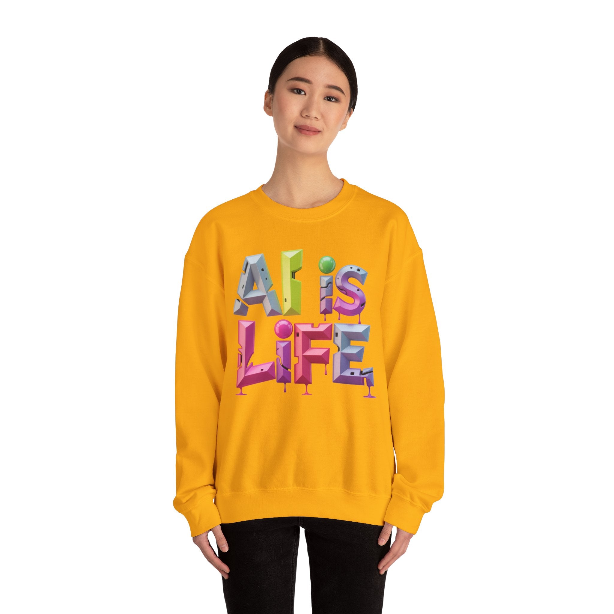 AI is LIFE "GRAFFITI DIMENSION" Colorful 3D Typography Crewneck Sweatshirt