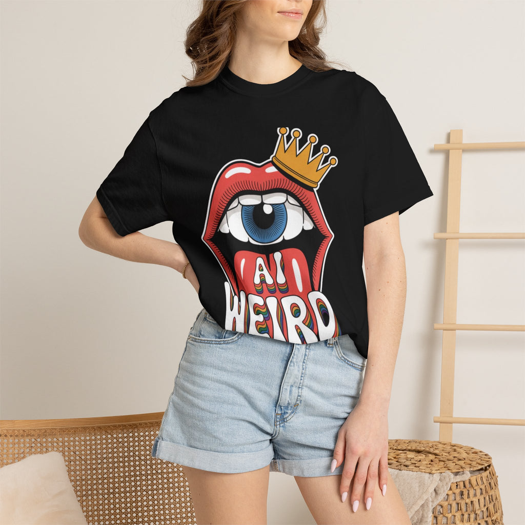 AI Weird Graphic T-Shirt — Crown Quirky Eye & "RETRO CROWNED MOUTH"