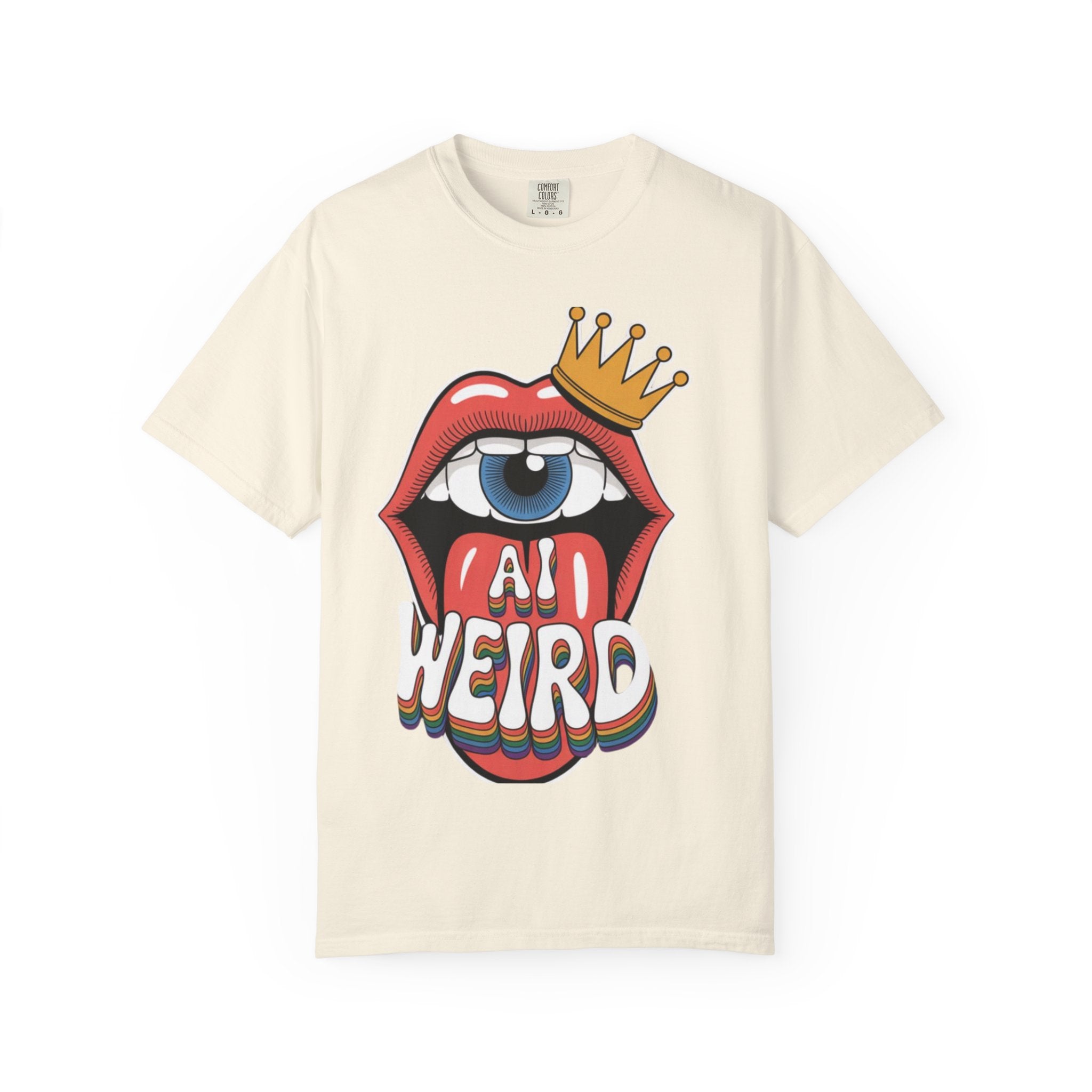 AI Weird Graphic T-Shirt — Crown Quirky Eye & "RETRO CROWNED MOUTH"