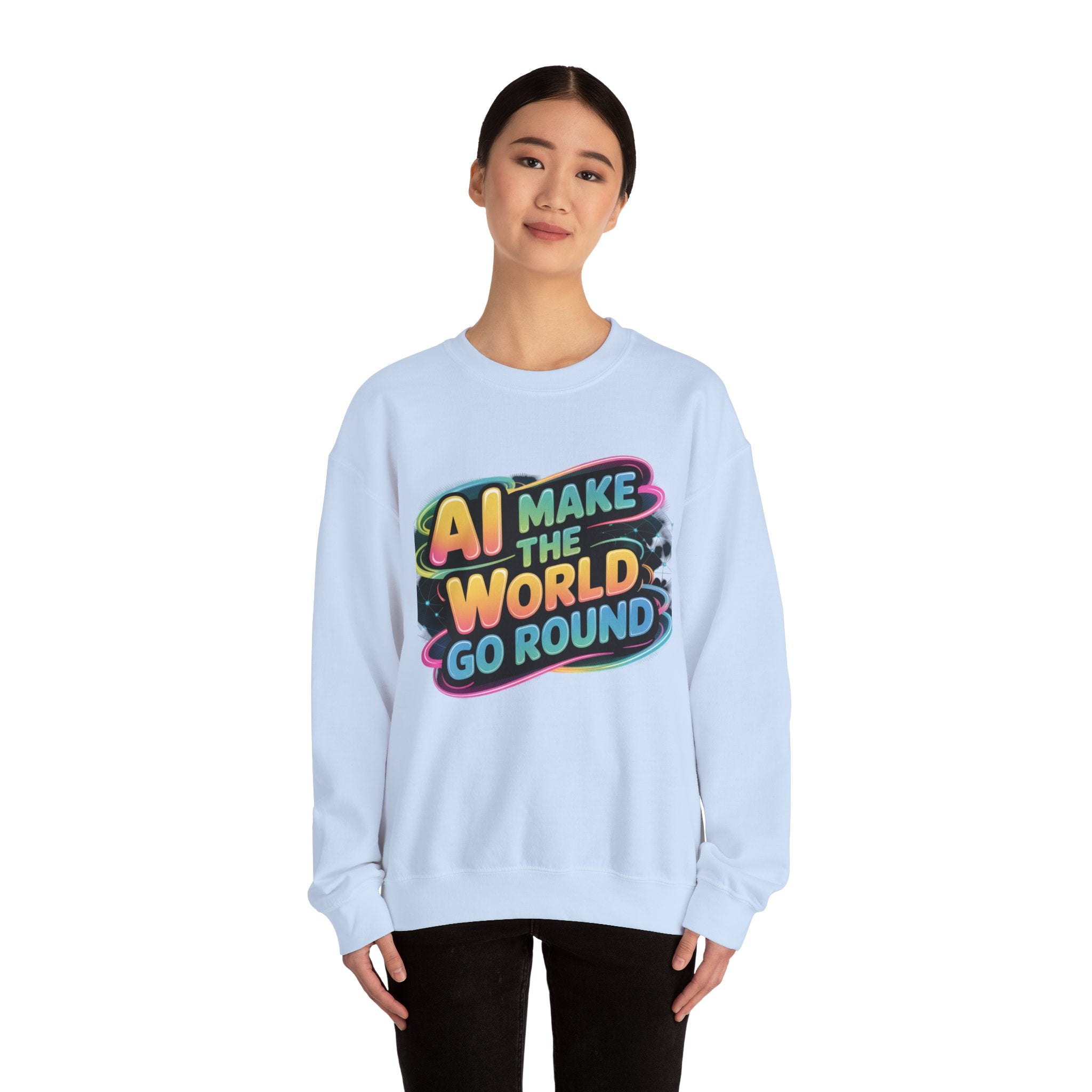 AI MAKE THE WORLD GO ROUND  "Techno Orbit"  Heavy Blend™ Crewneck Sweatshirt