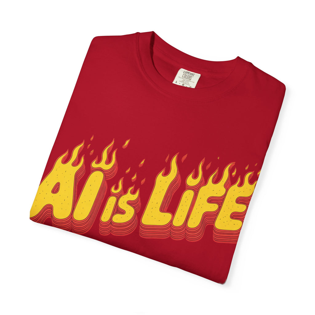 AI is LIFE “FLAME CODE” Unisex Garment-Dyed T-Shirt, Casual Wear,