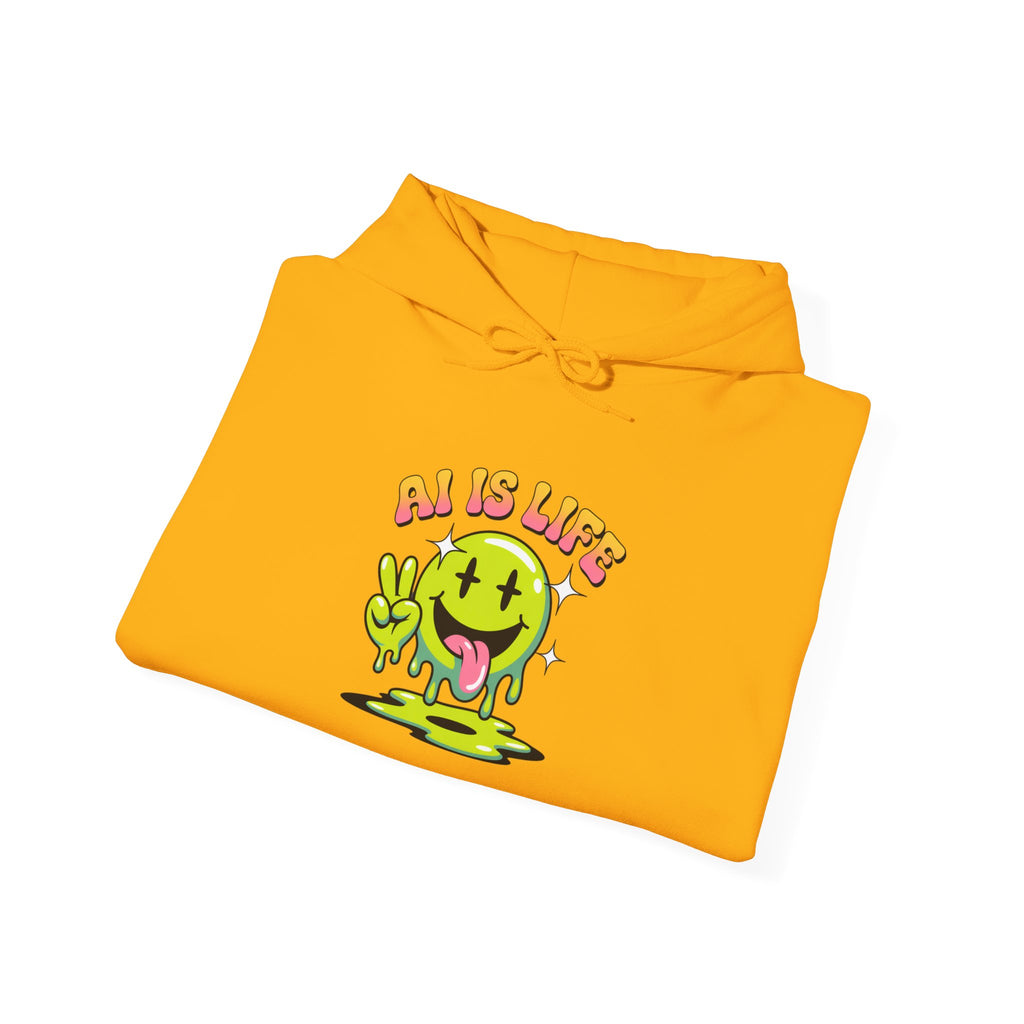 AI IS LIFE  " Happy Glitch "  Unisex Heavy Blend™ Hooded Sweatshirt