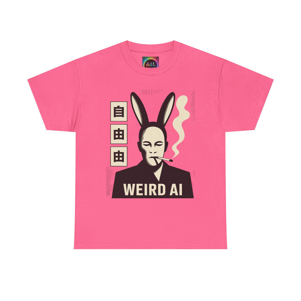 Weird AI Tee "CYBER RABBIT NOIR" Retro Bunny-Masked AI Graphic T-Shirt