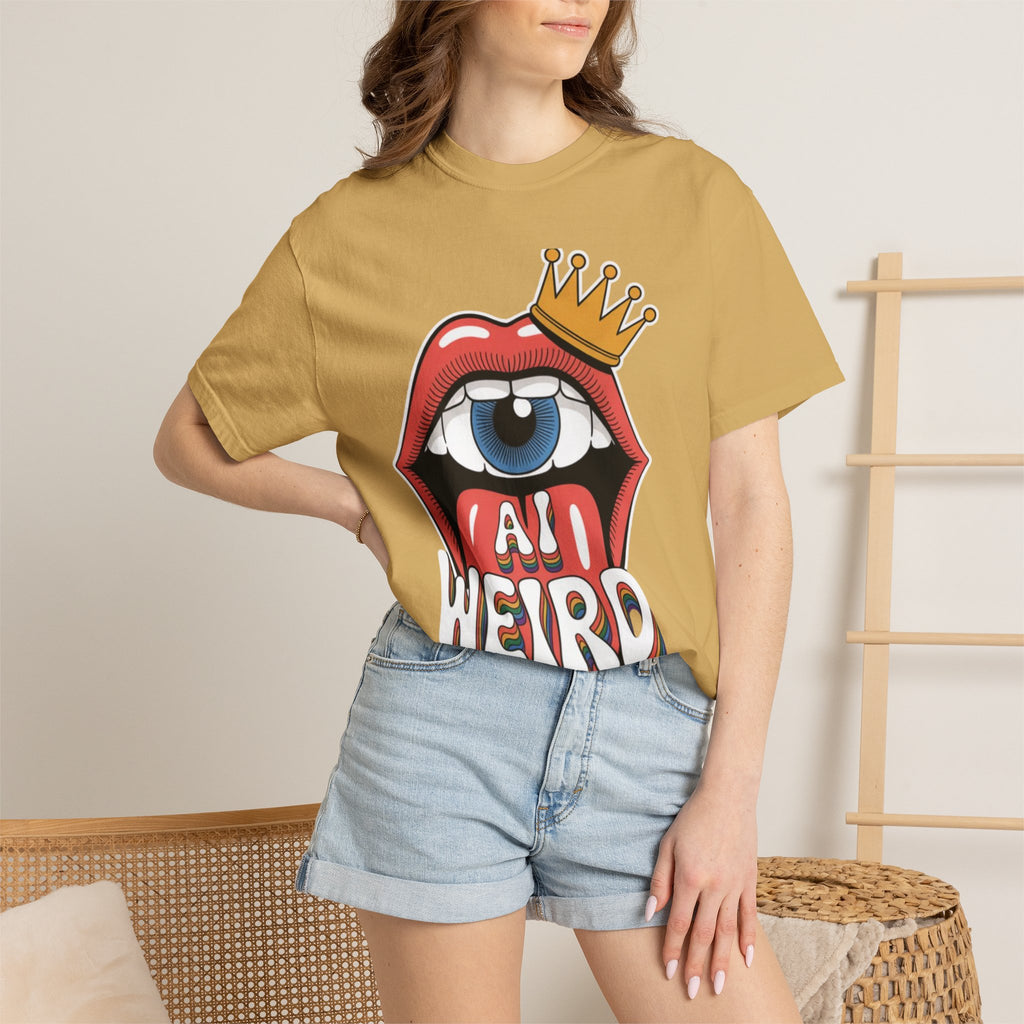 AI Weird Graphic T-Shirt — Crown Quirky Eye & "RETRO CROWNED MOUTH"