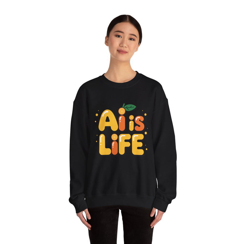 AI is LIFE  "Orange Overclock" Unisex Heavy Blend™ Crewneck Sweatshirt
