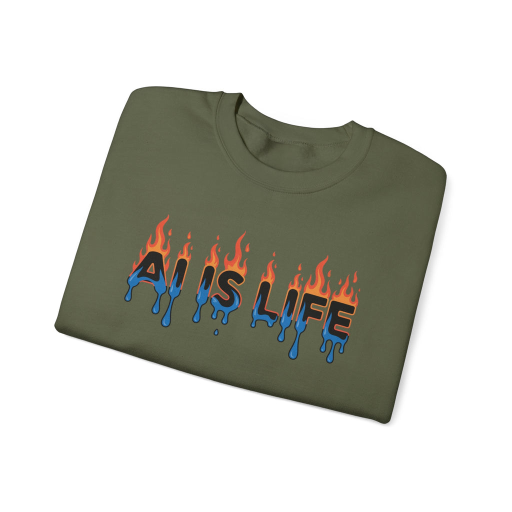 AI IS LIFE – “AI MELTDOWN” Unisex Heavy Blend™ Crewneck Sweatshirt