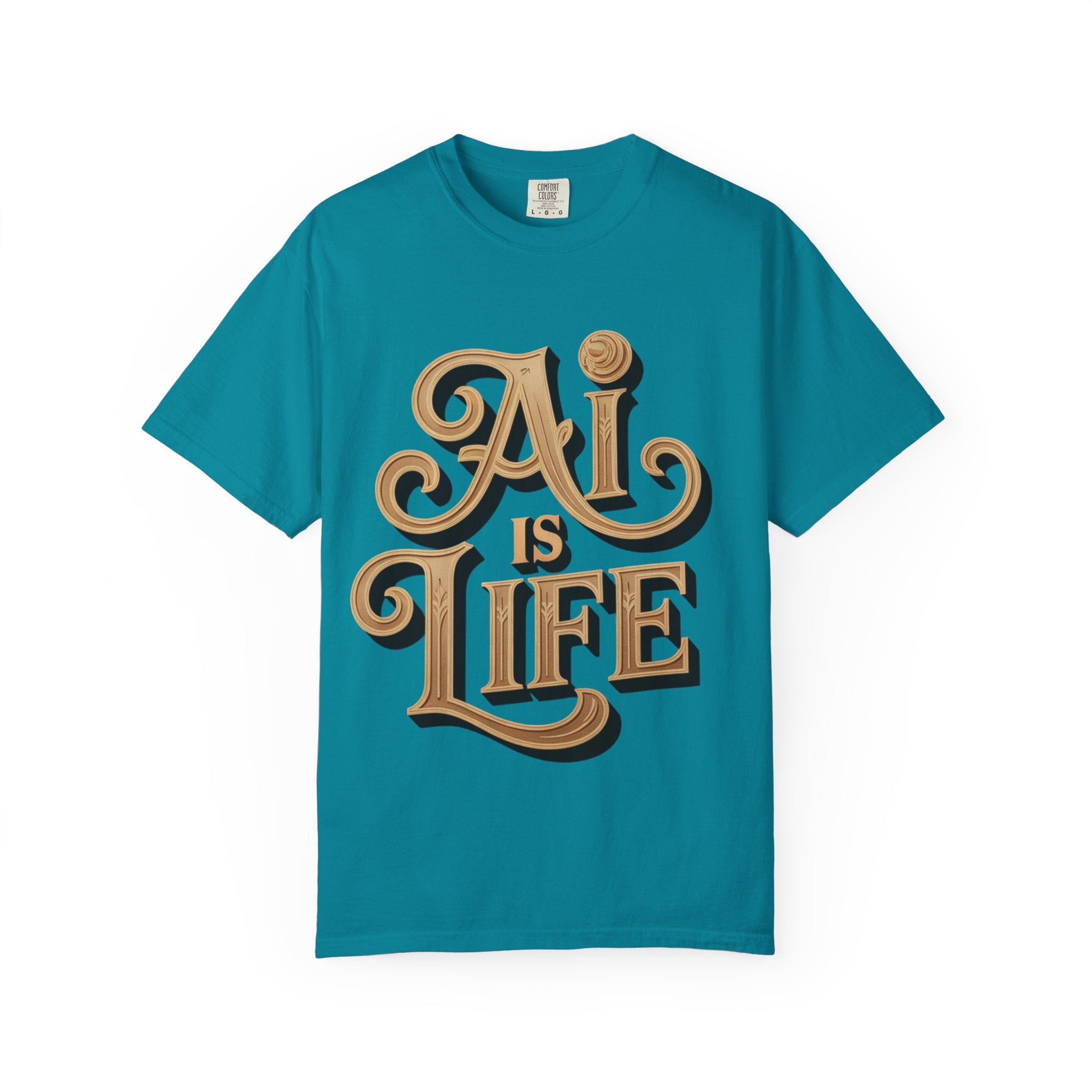 AI IS LIFE  " Golden Neuralwave "  Unisex Garment-Dyed T-shirt