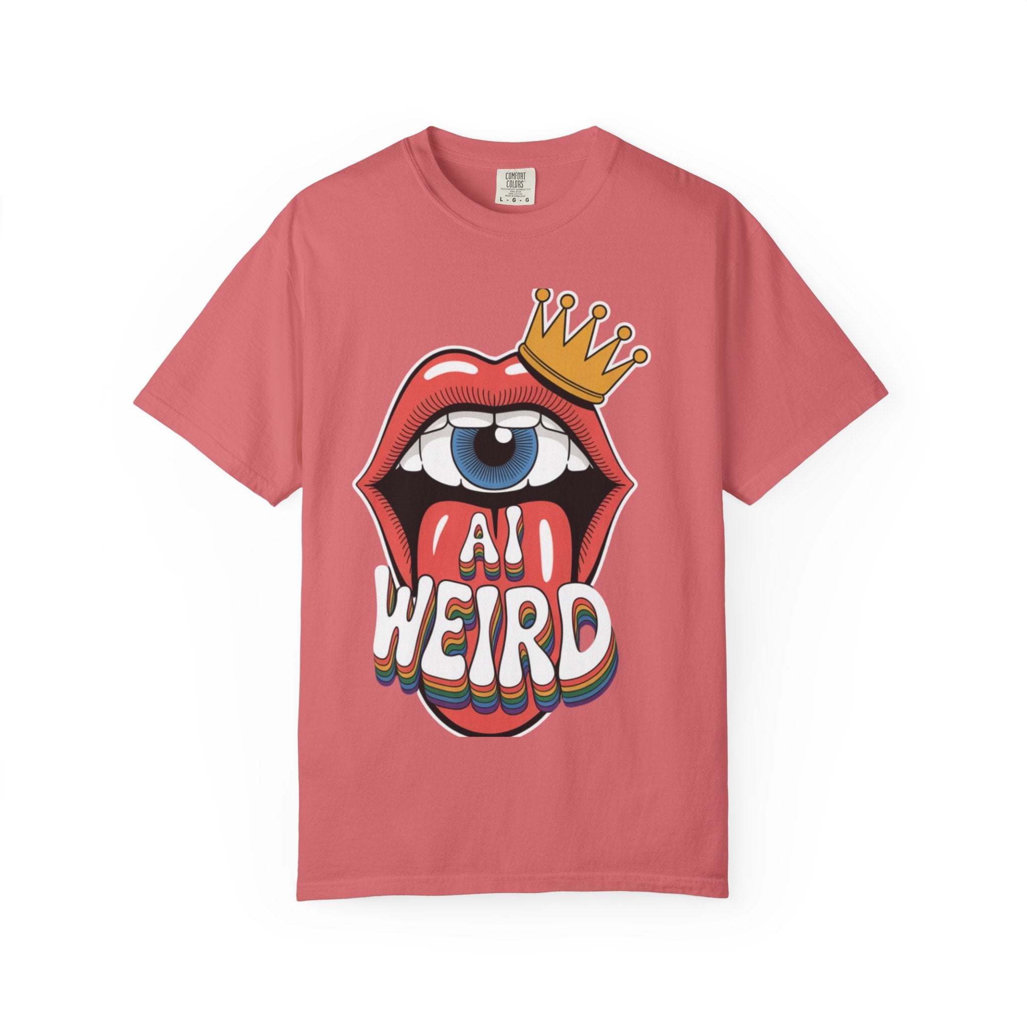 AI Weird Graphic T-Shirt — Crown Quirky Eye & "RETRO CROWNED MOUTH"