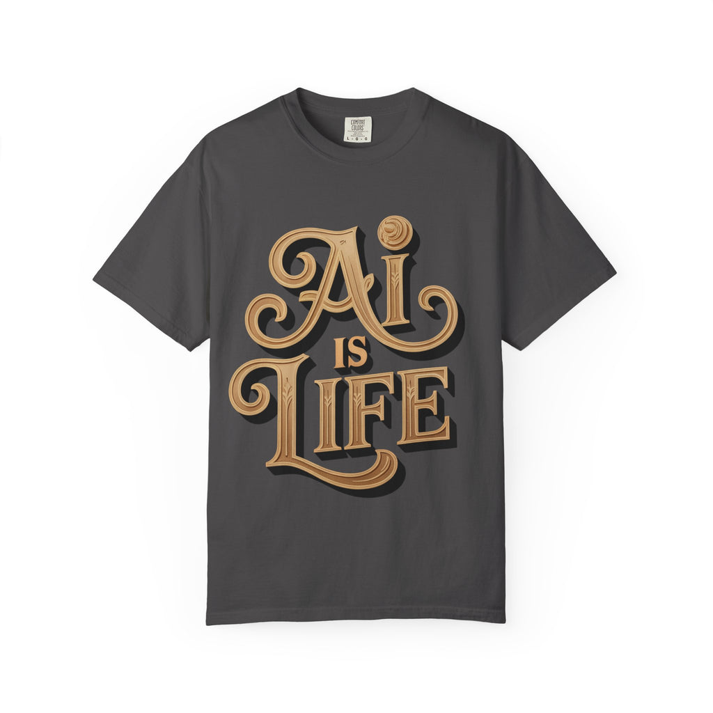 AI IS LIFE  " Golden Neuralwave "  Unisex Garment-Dyed T-shirt