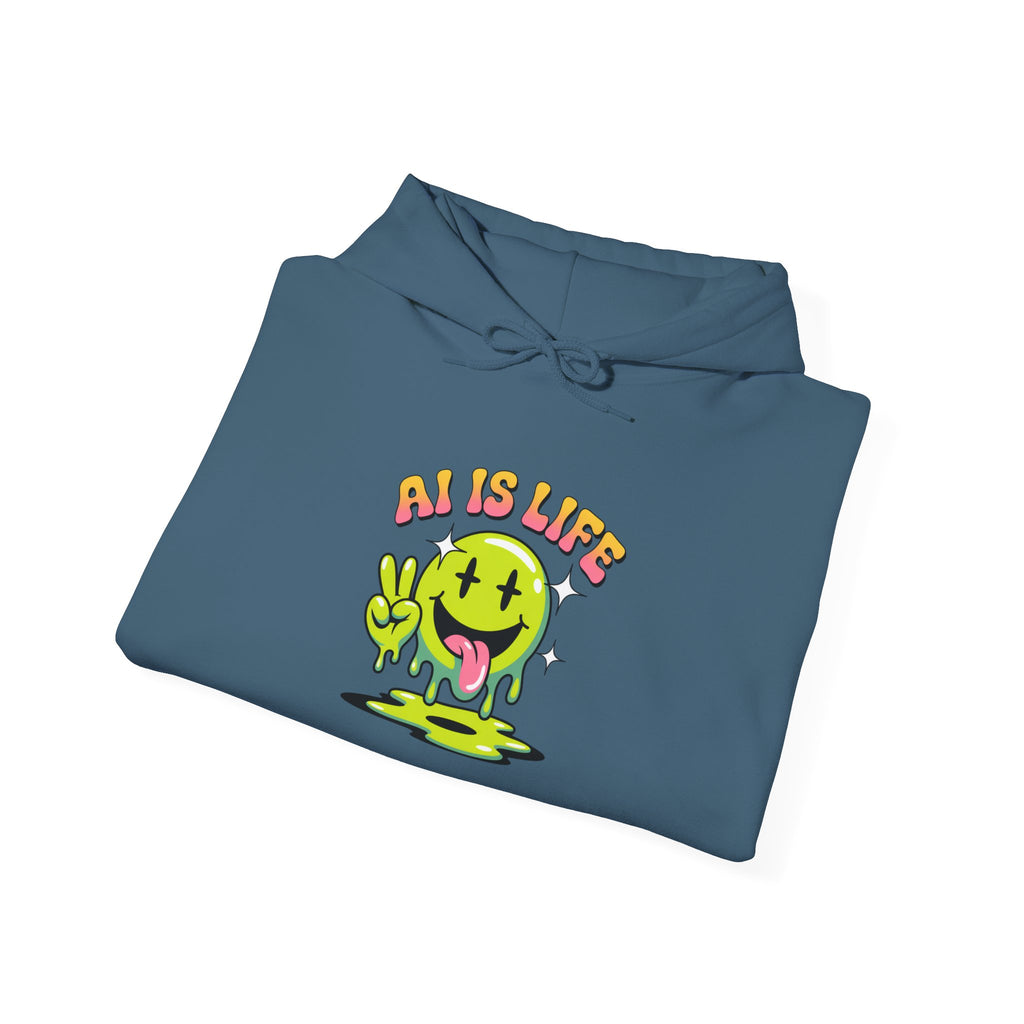 AI IS LIFE  " Happy Glitch "  Unisex Heavy Blend™ Hooded Sweatshirt