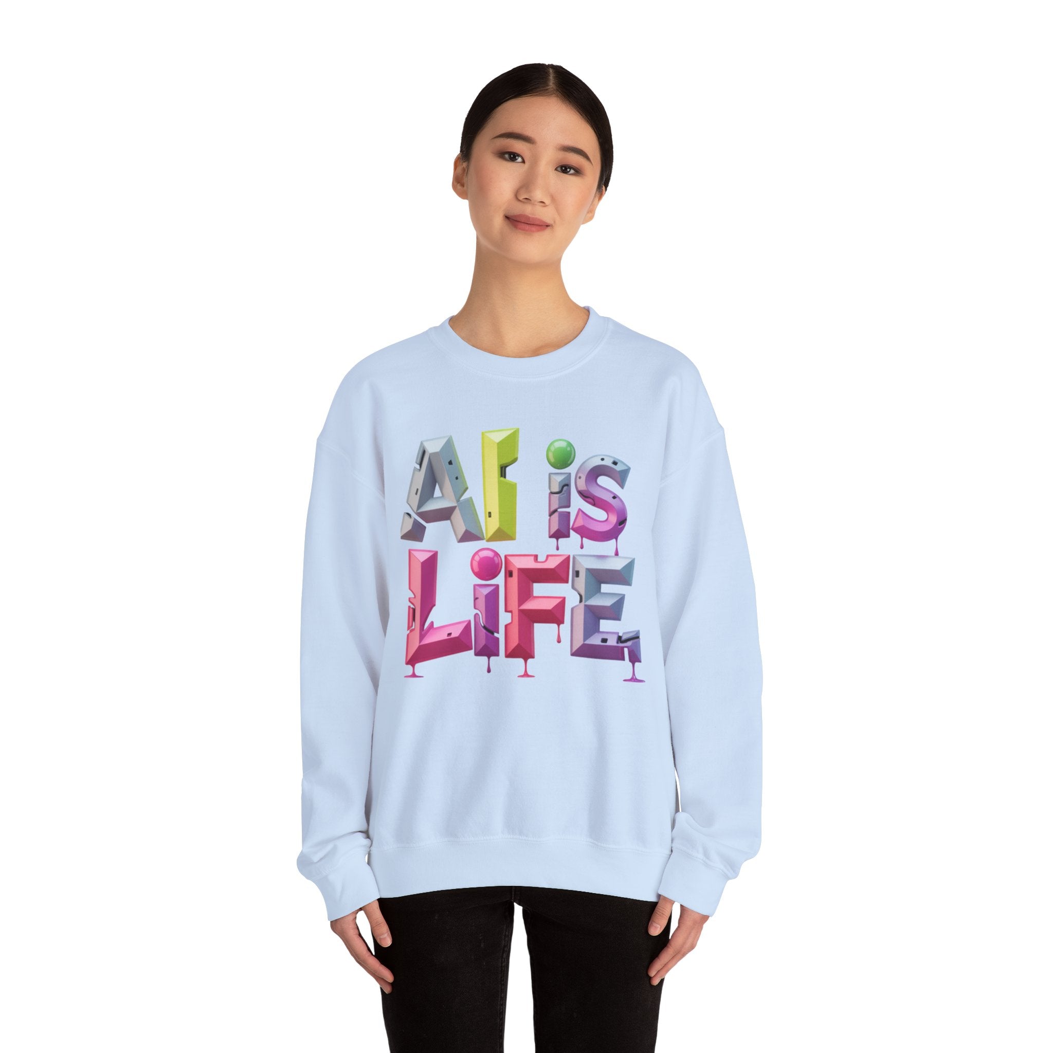 AI is LIFE "GRAFFITI DIMENSION" Colorful 3D Typography Crewneck Sweatshirt