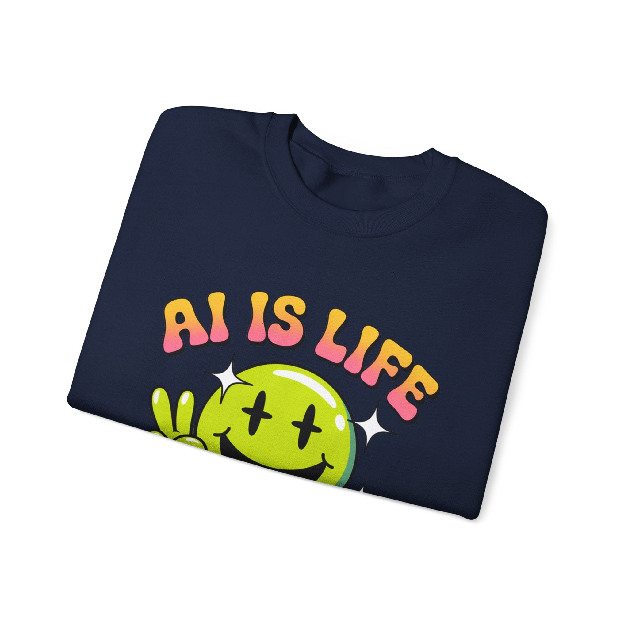 AI IS LIFE  " Happy Glitch "  Unisex Heavy Blend™ Crewneck Sweatshirt